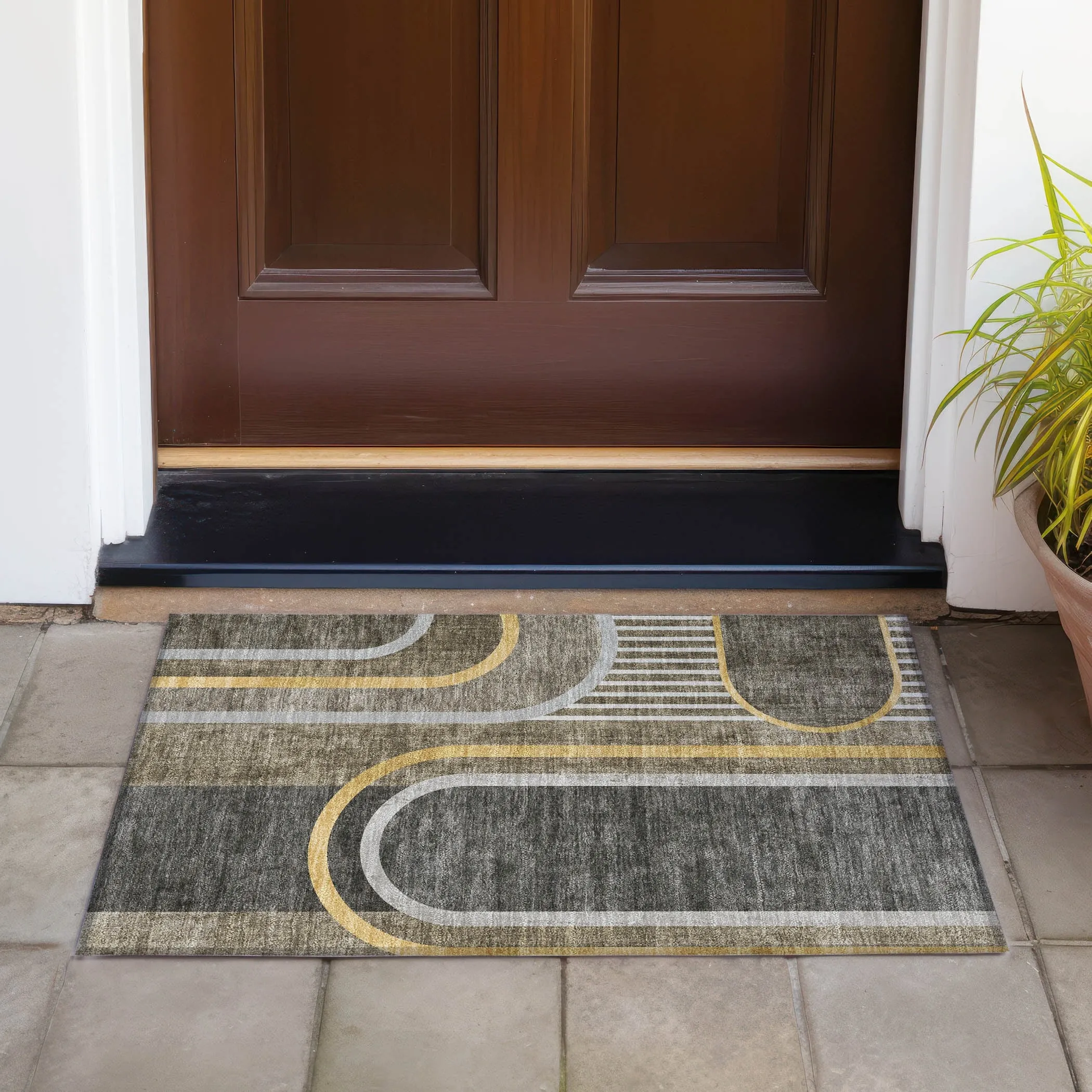 Machine Washable Indoor/ Outdoor Chantille Mid Century Modern Rug