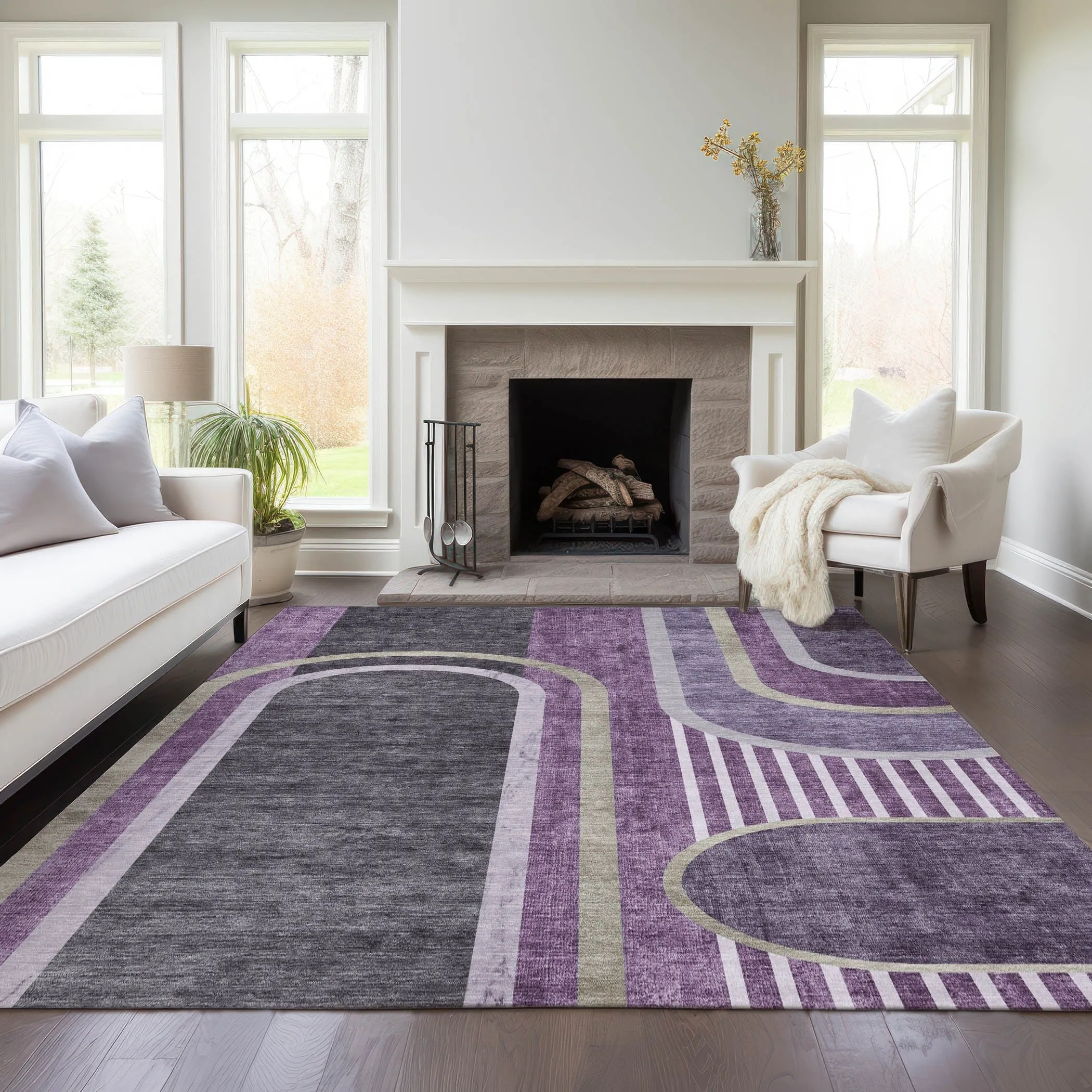 Machine Washable Indoor/ Outdoor Chantille Mid Century Modern Rug