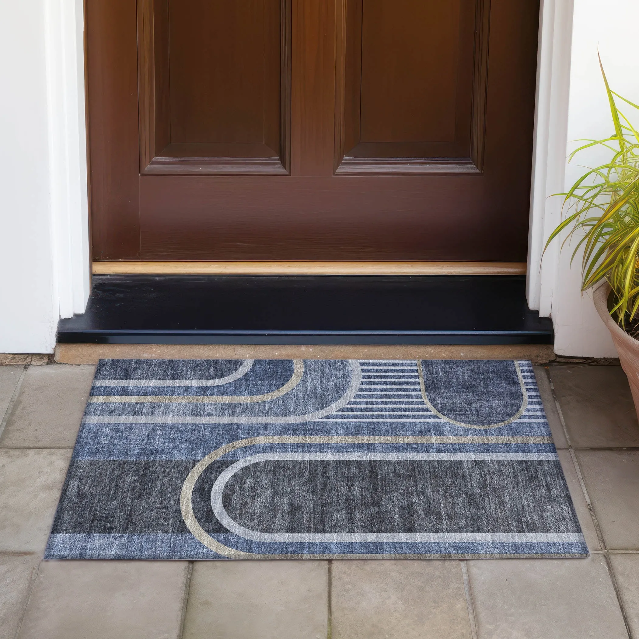 Machine Washable Indoor/ Outdoor Chantille Mid Century Modern Rug