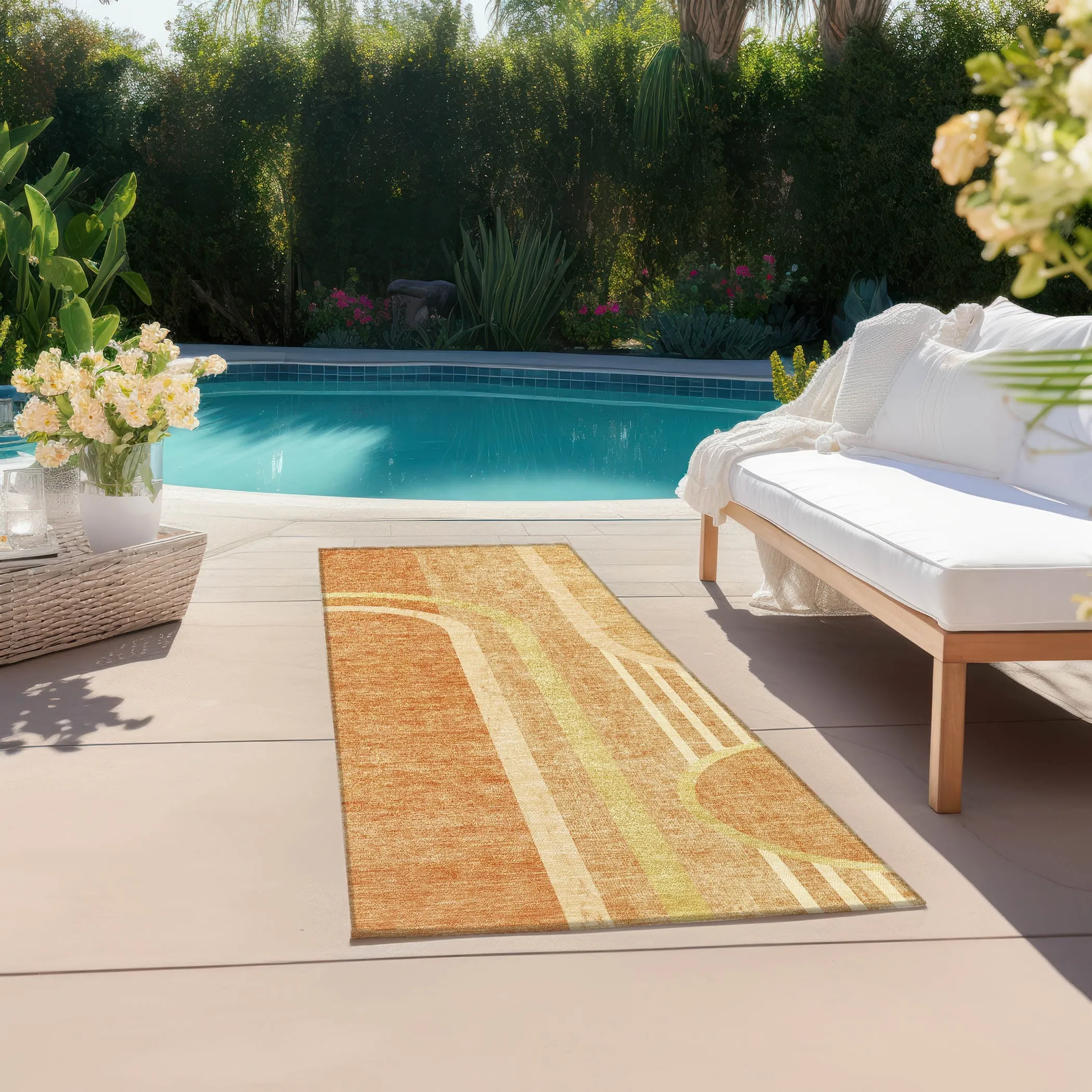 Machine Washable Indoor/ Outdoor Chantille Mid Century Modern Rug