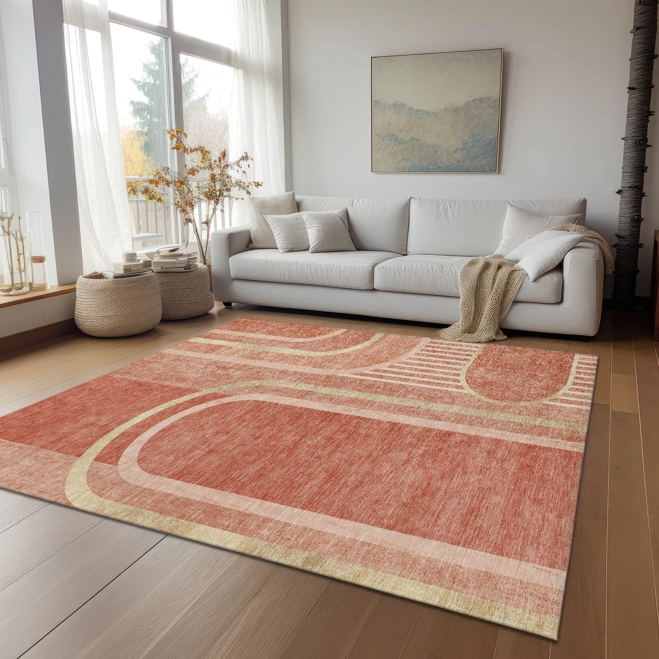 Machine Washable Indoor/ Outdoor Chantille Mid Century Modern Rug