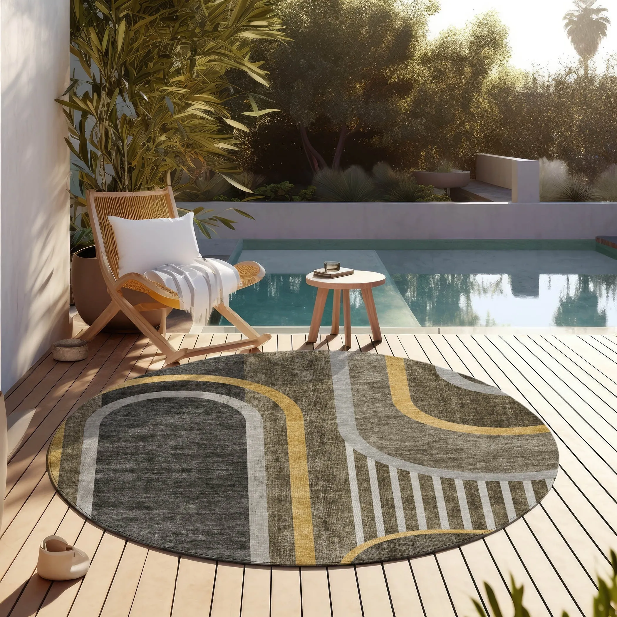 Machine Washable Indoor/ Outdoor Chantille Mid Century Modern Rug