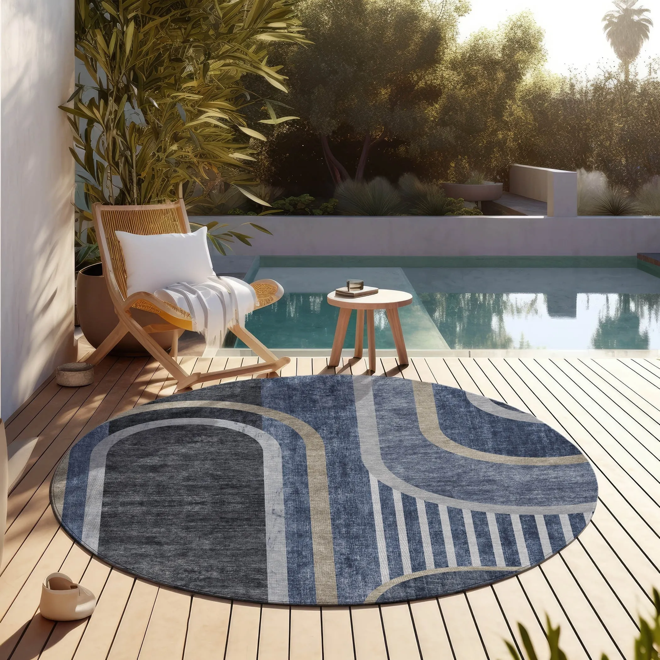 Machine Washable Indoor/ Outdoor Chantille Mid Century Modern Rug