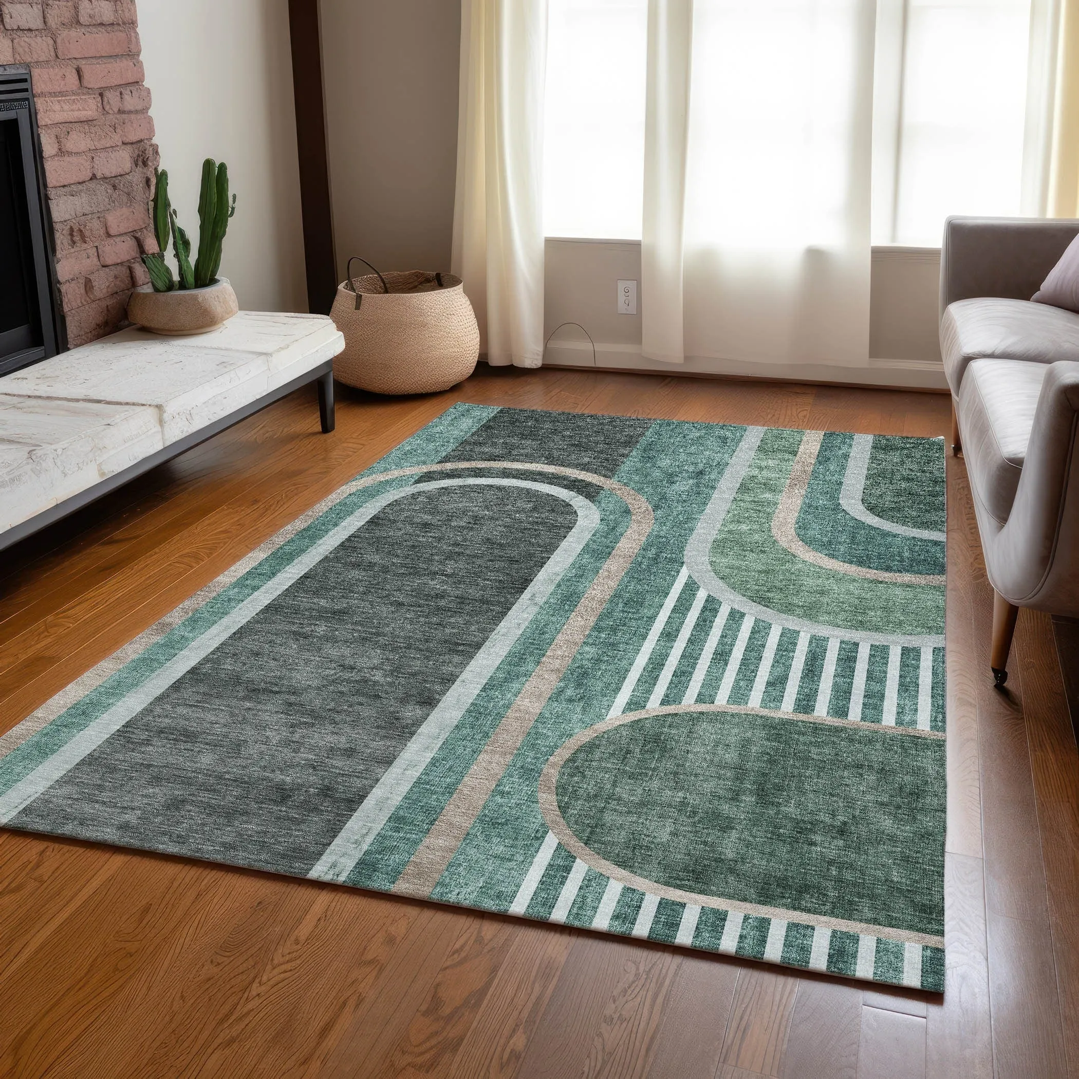 Machine Washable Indoor/ Outdoor Chantille Mid Century Modern Rug