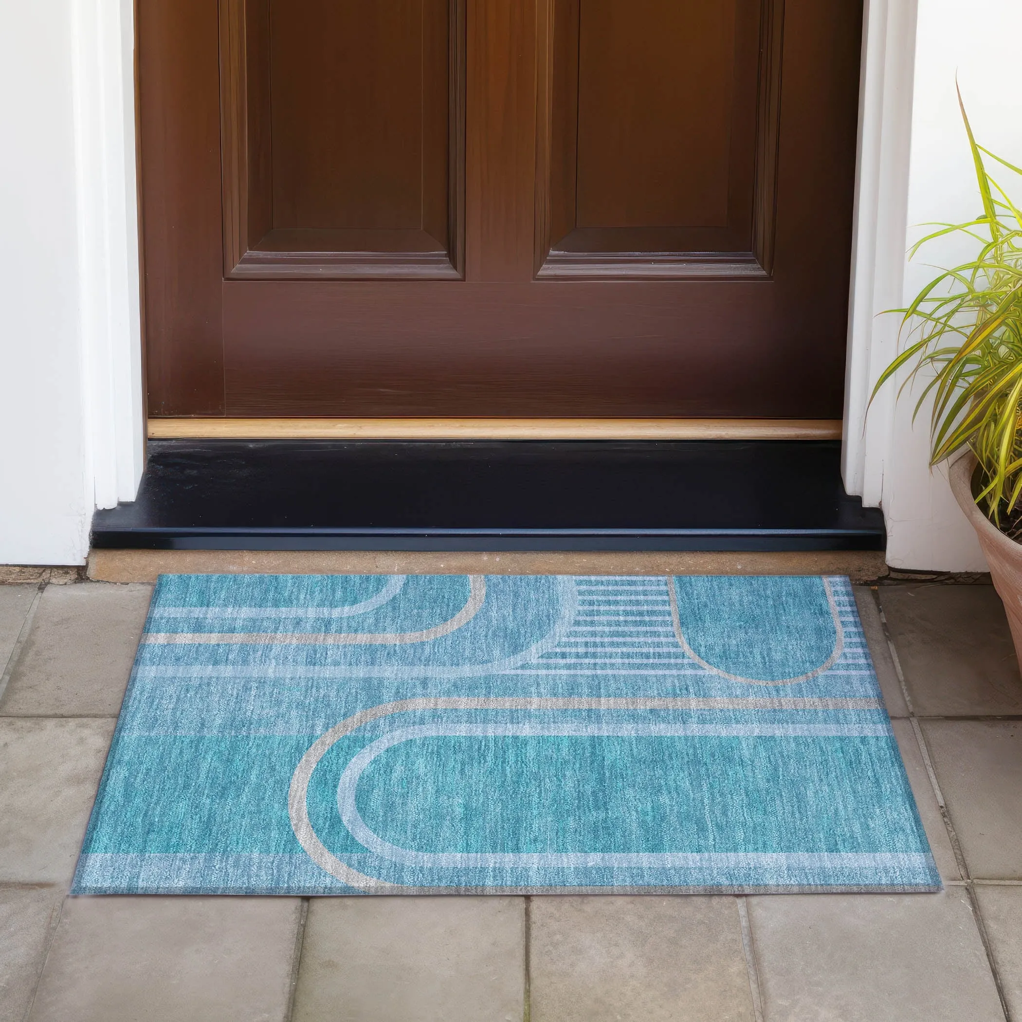 Machine Washable Indoor/ Outdoor Chantille Mid Century Modern Rug