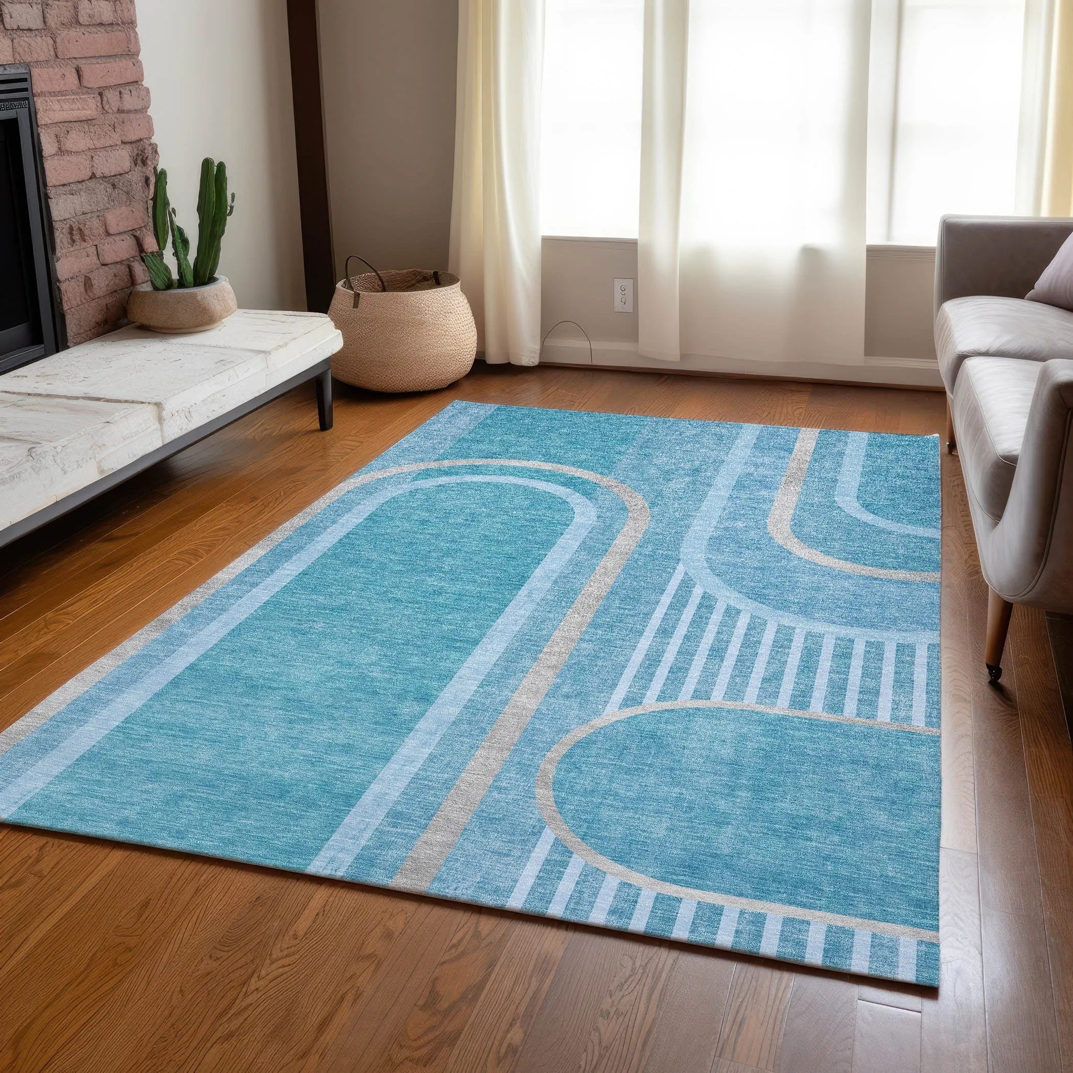 Machine Washable Indoor/ Outdoor Chantille Mid Century Modern Rug