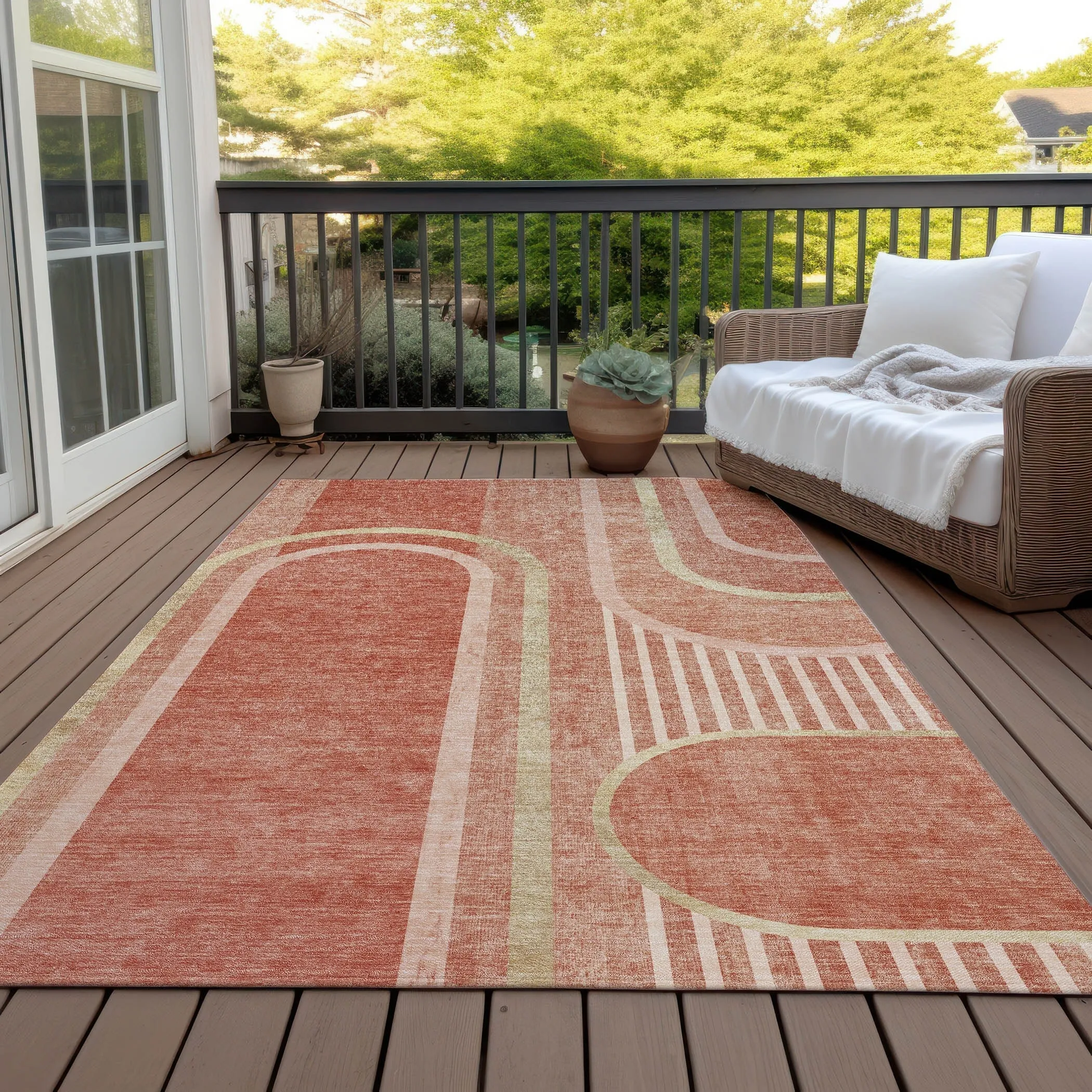 Machine Washable Indoor/ Outdoor Chantille Mid Century Modern Rug