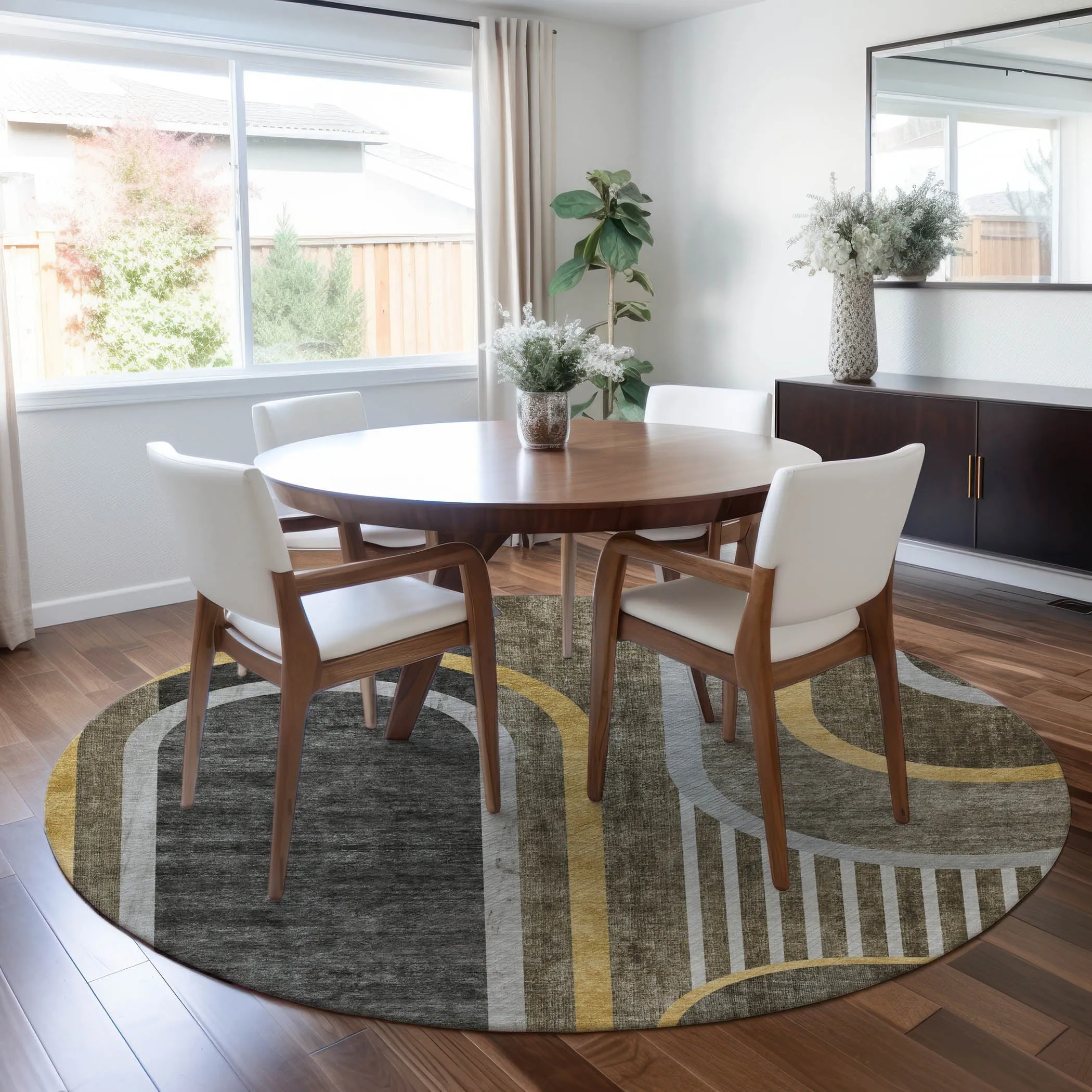 Machine Washable Indoor/ Outdoor Chantille Mid Century Modern Rug