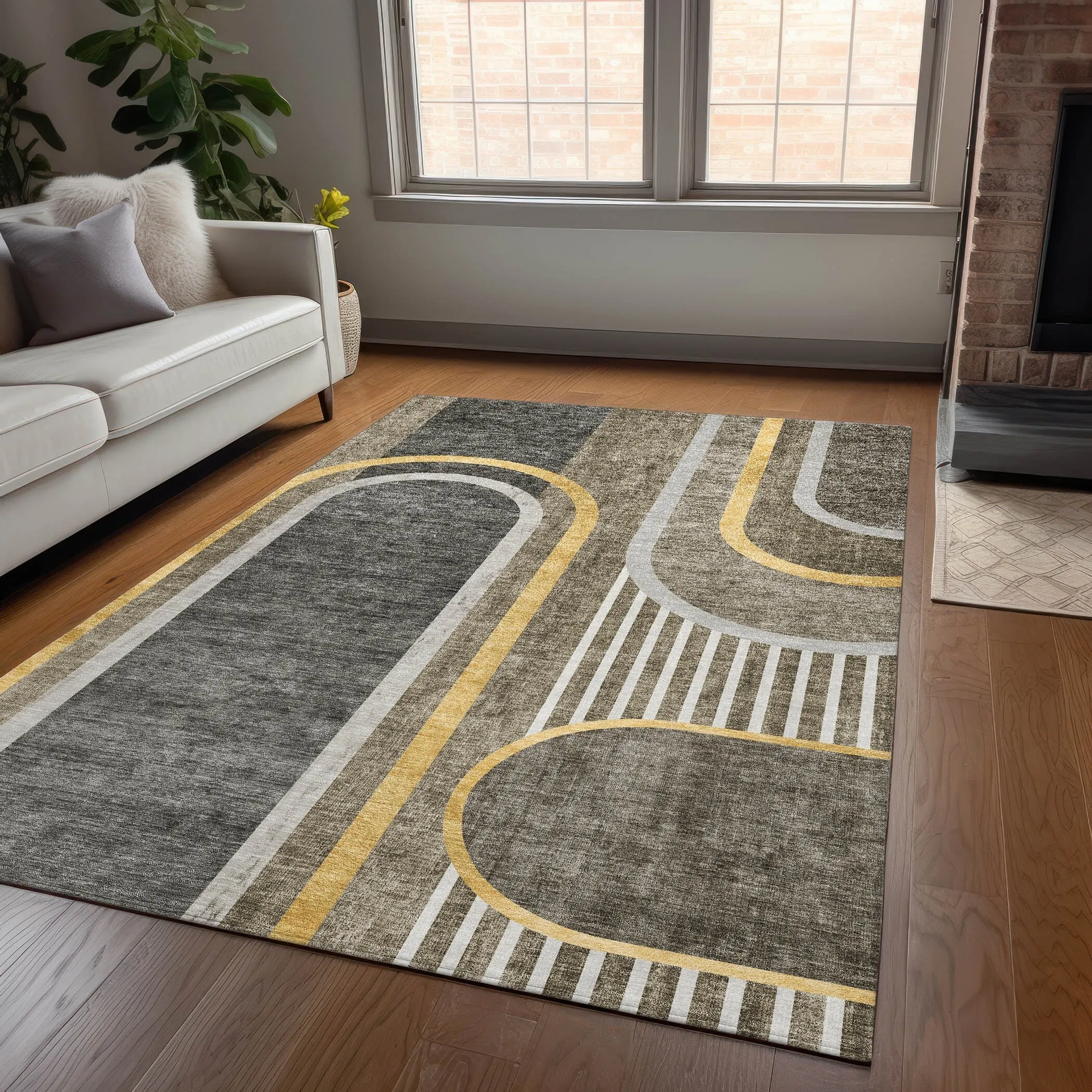 Machine Washable Indoor/ Outdoor Chantille Mid Century Modern Rug