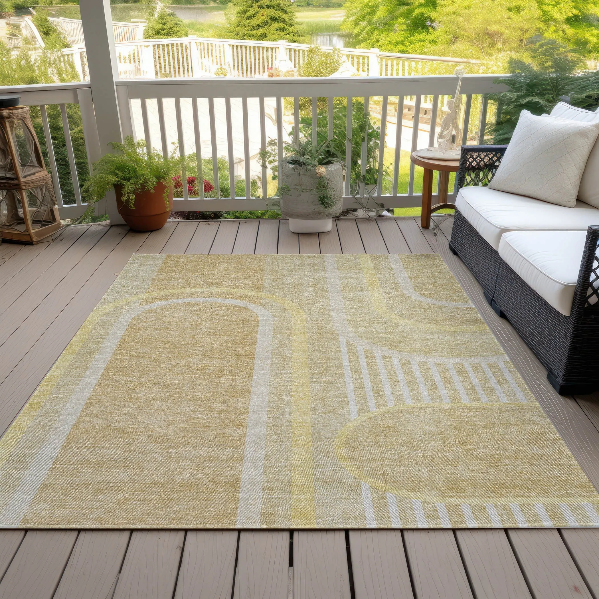 Machine Washable Indoor/ Outdoor Chantille Mid Century Modern Rug