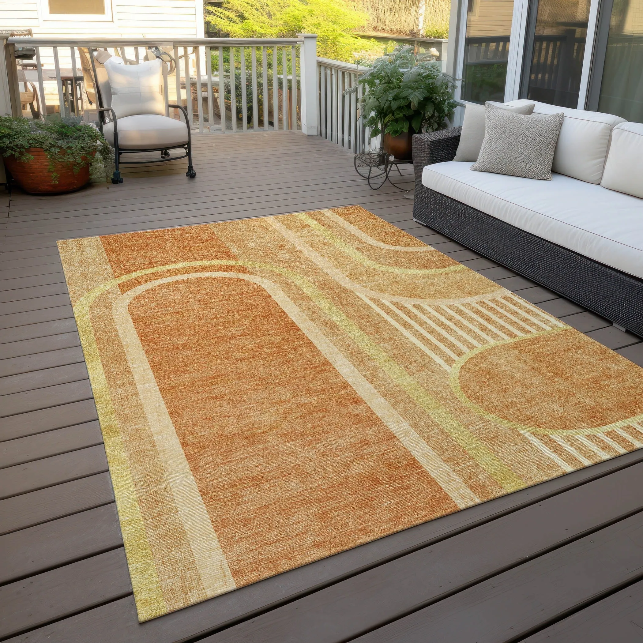 Machine Washable Indoor/ Outdoor Chantille Mid Century Modern Rug