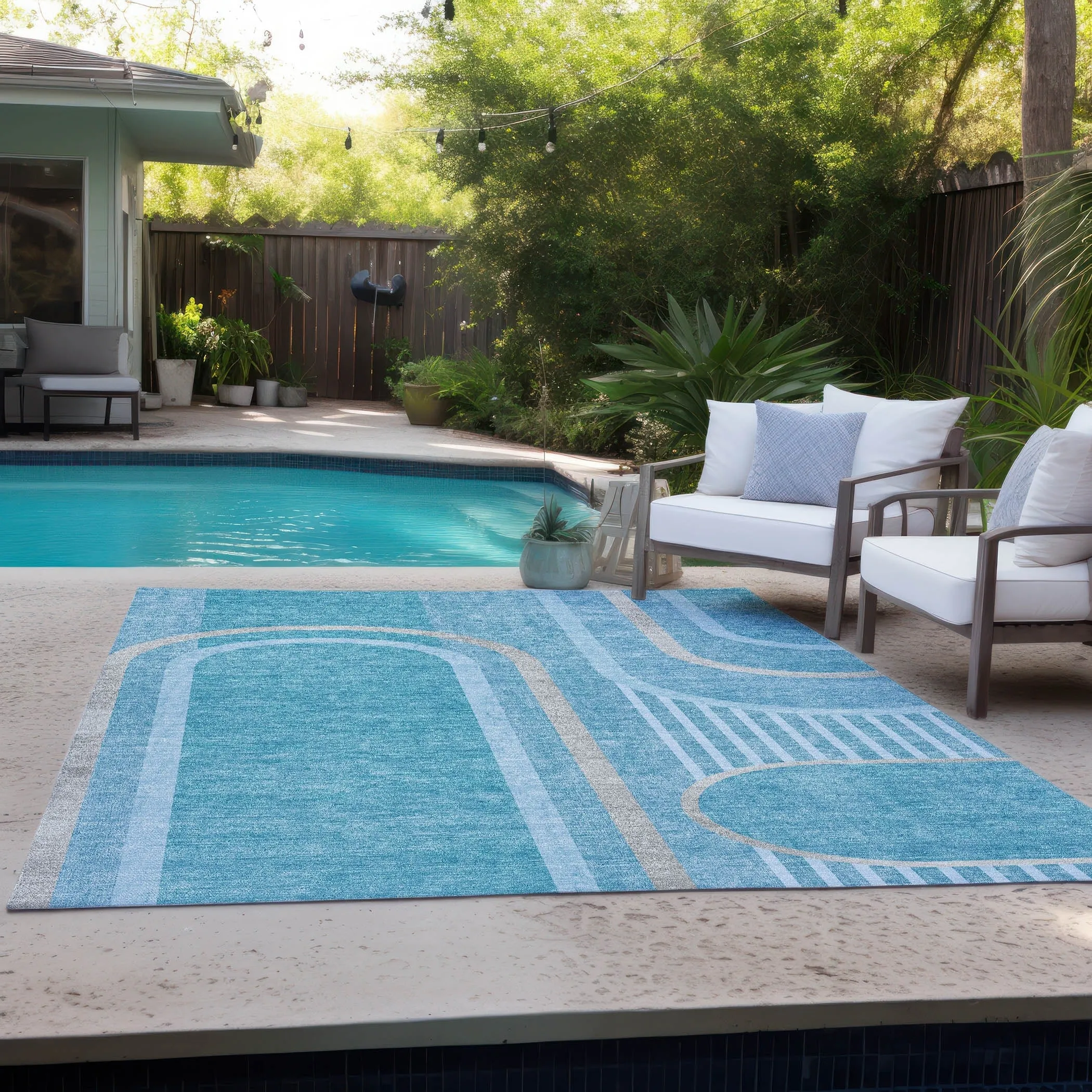 Machine Washable Indoor/ Outdoor Chantille Mid Century Modern Rug