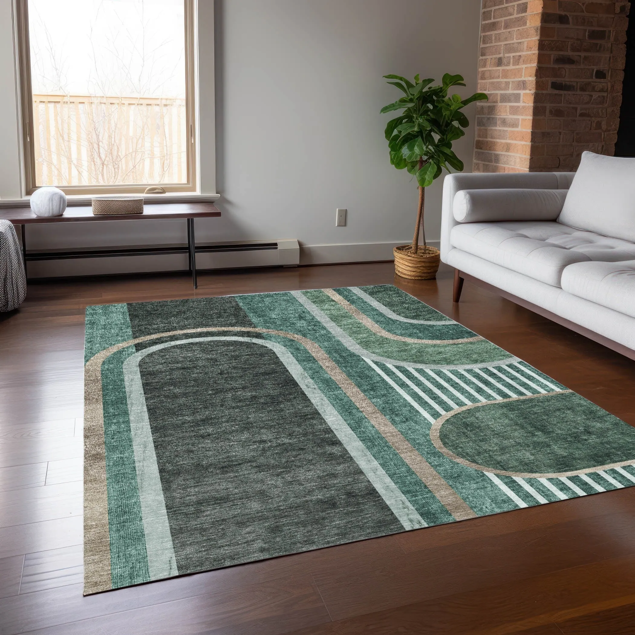 Machine Washable Indoor/ Outdoor Chantille Mid Century Modern Rug