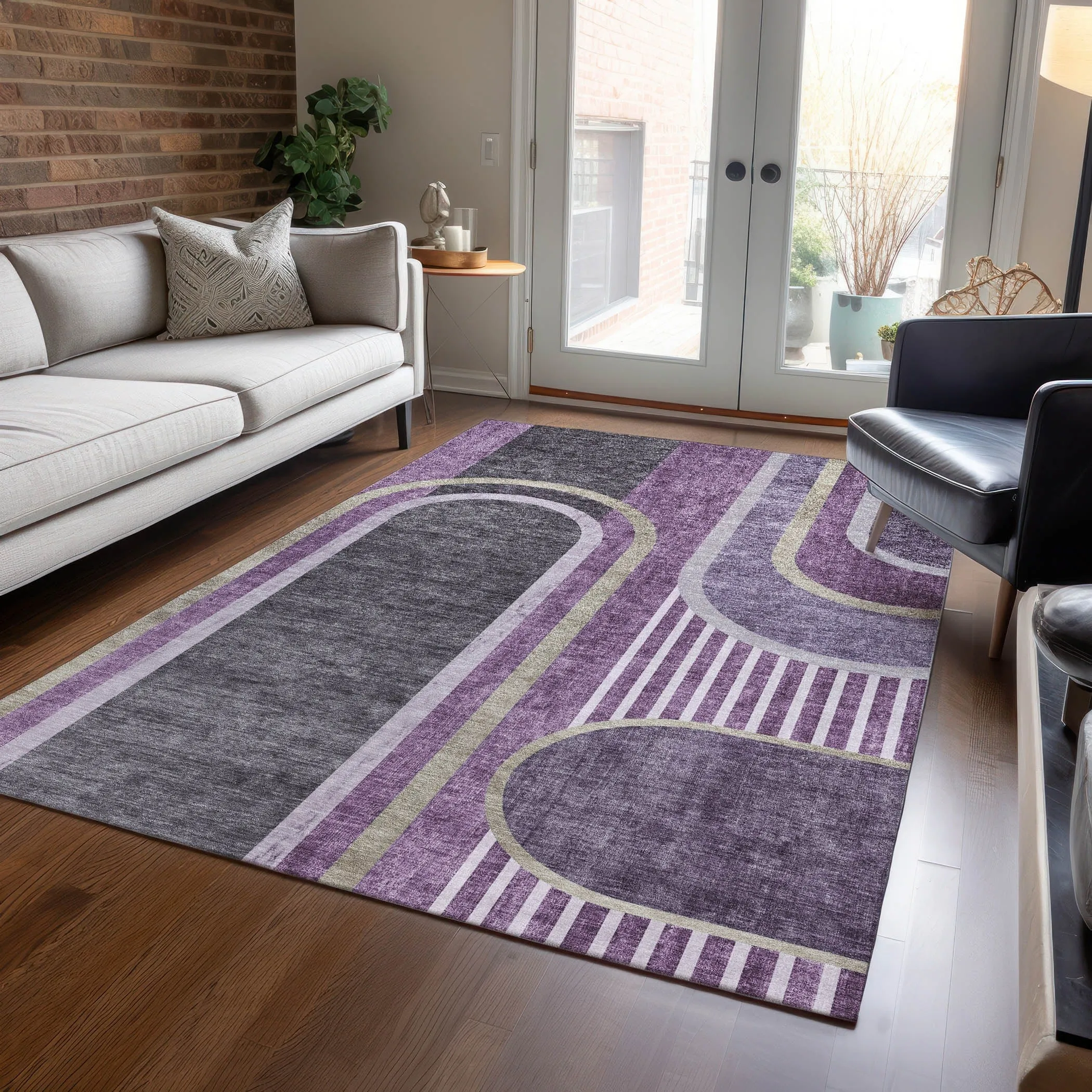 Machine Washable Indoor/ Outdoor Chantille Mid Century Modern Rug