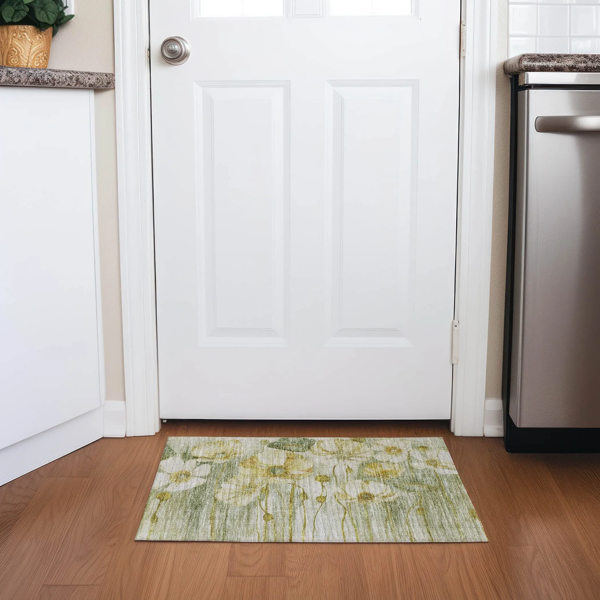 Machine Washable Indoor/ Outdoor Chantille Modern Floral Rug