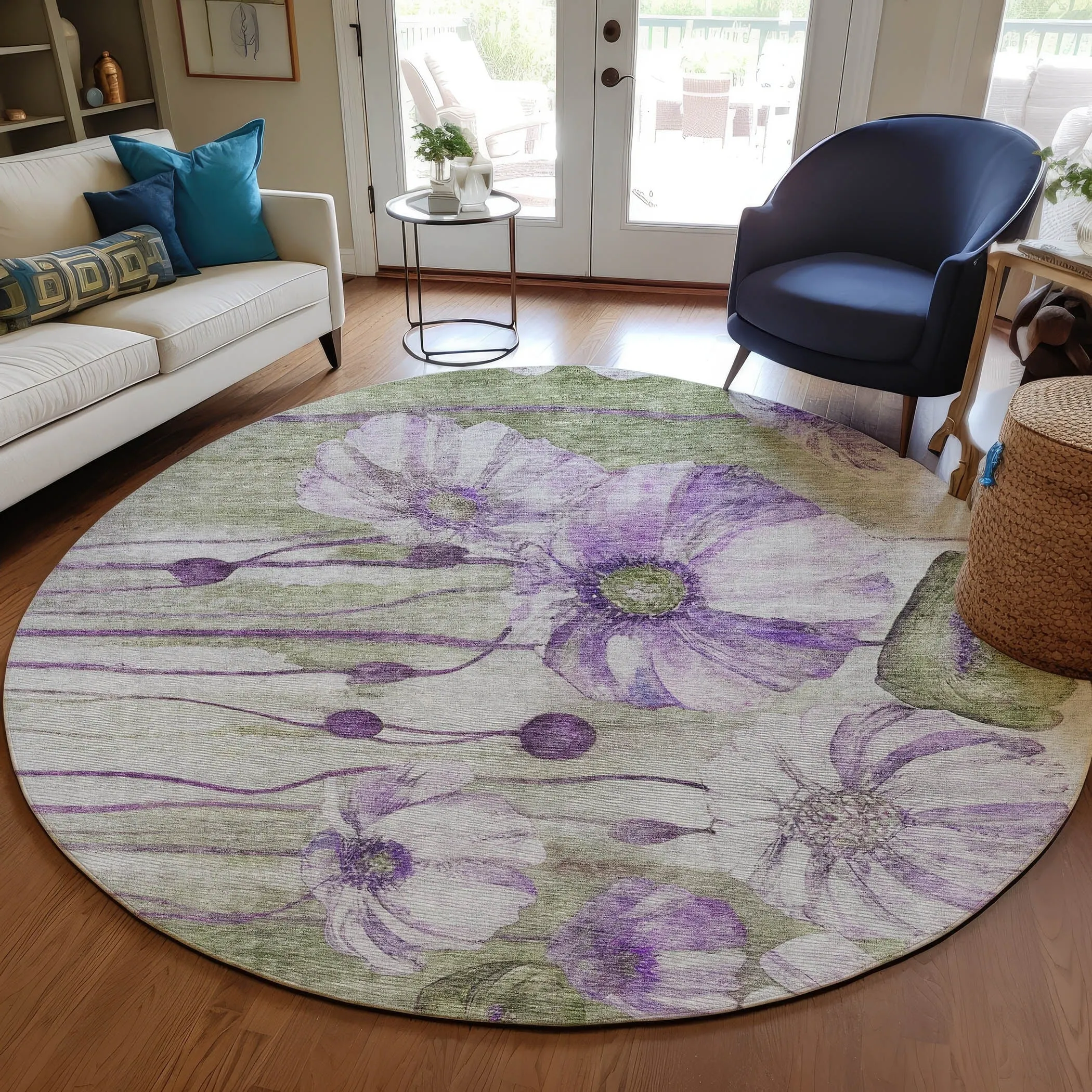 Machine Washable Indoor/ Outdoor Chantille Modern Floral Rug
