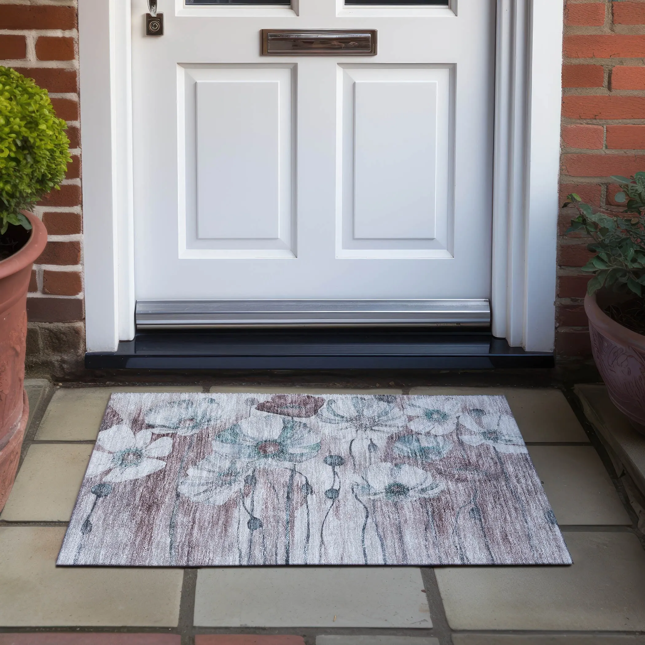 Machine Washable Indoor/ Outdoor Chantille Modern Floral Rug