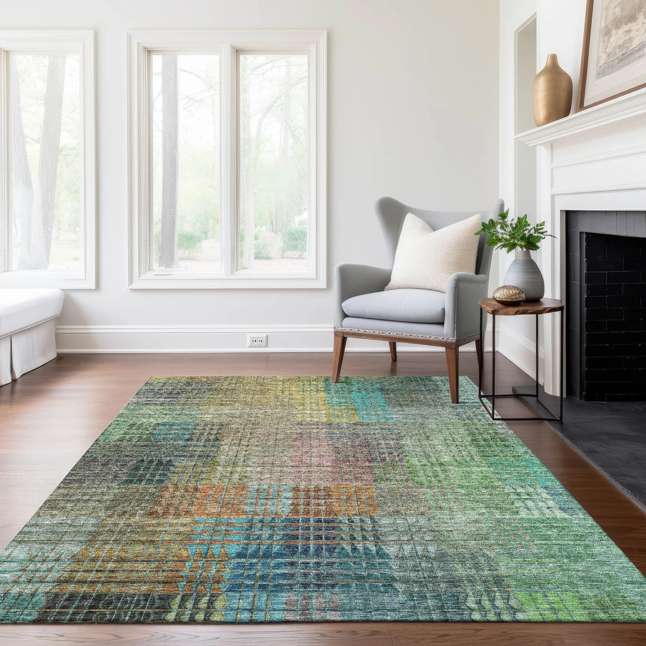 Machine Washable Indoor/ Outdoor Chantille Modern Kaleidoscope Rug