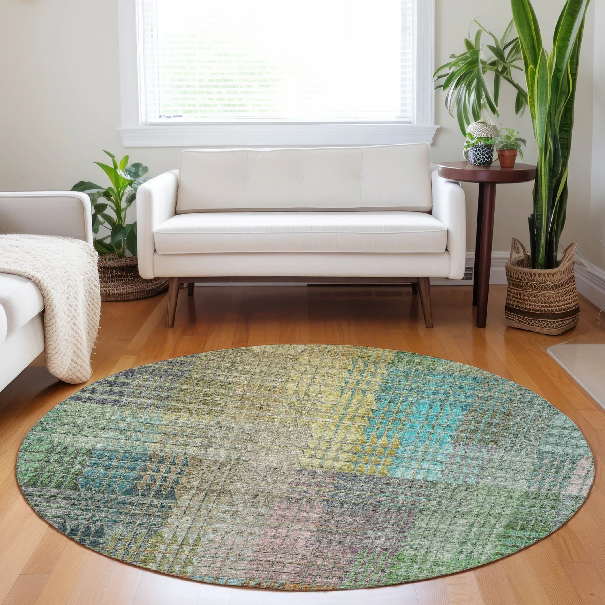 Machine Washable Indoor/ Outdoor Chantille Modern Kaleidoscope Rug