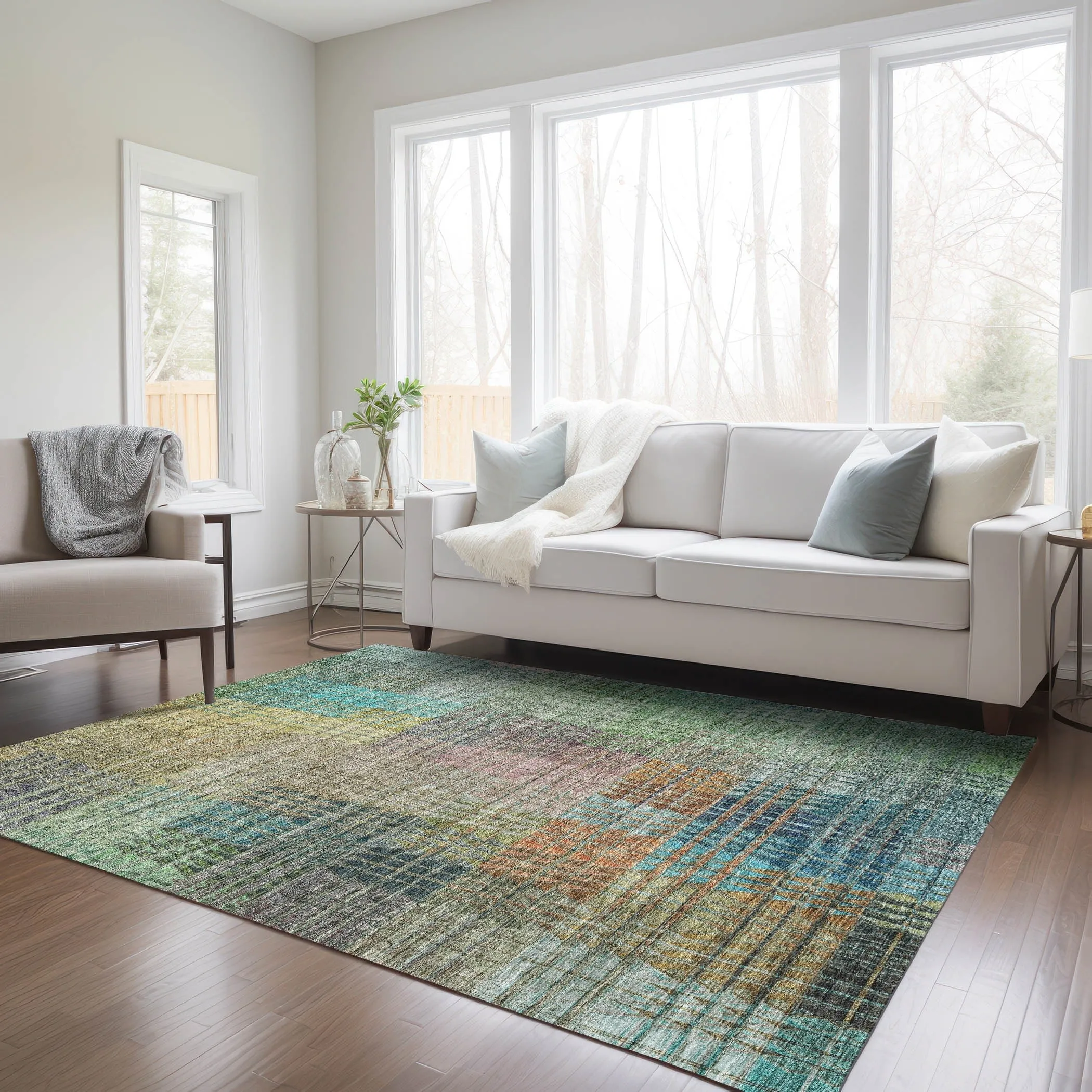 Machine Washable Indoor/ Outdoor Chantille Modern Kaleidoscope Rug