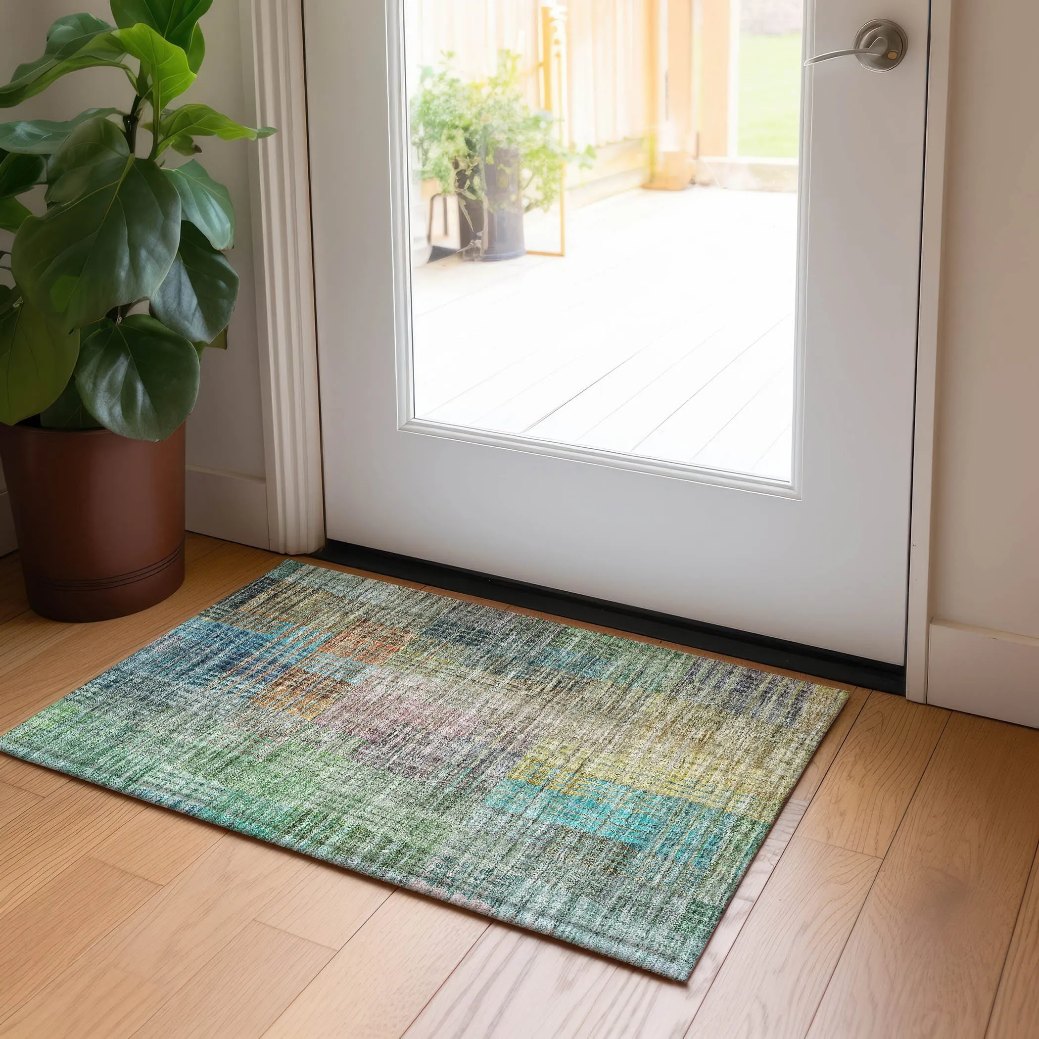 Machine Washable Indoor/ Outdoor Chantille Modern Kaleidoscope Rug