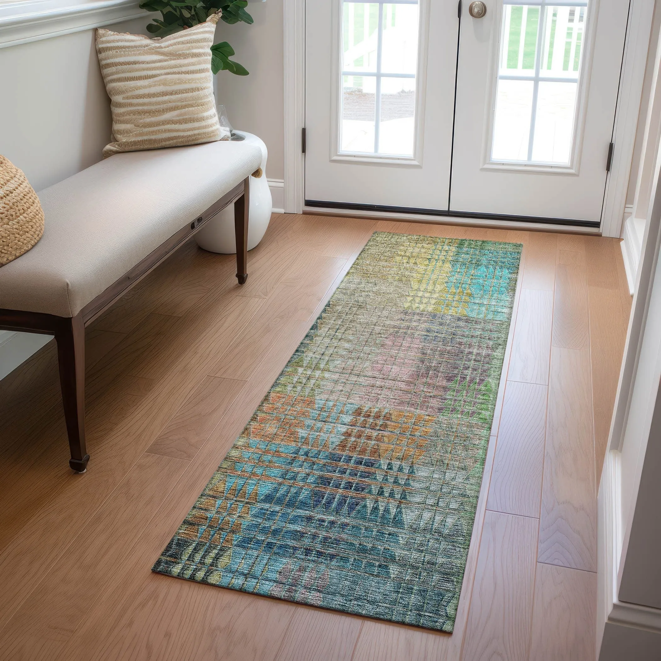 Machine Washable Indoor/ Outdoor Chantille Modern Kaleidoscope Rug
