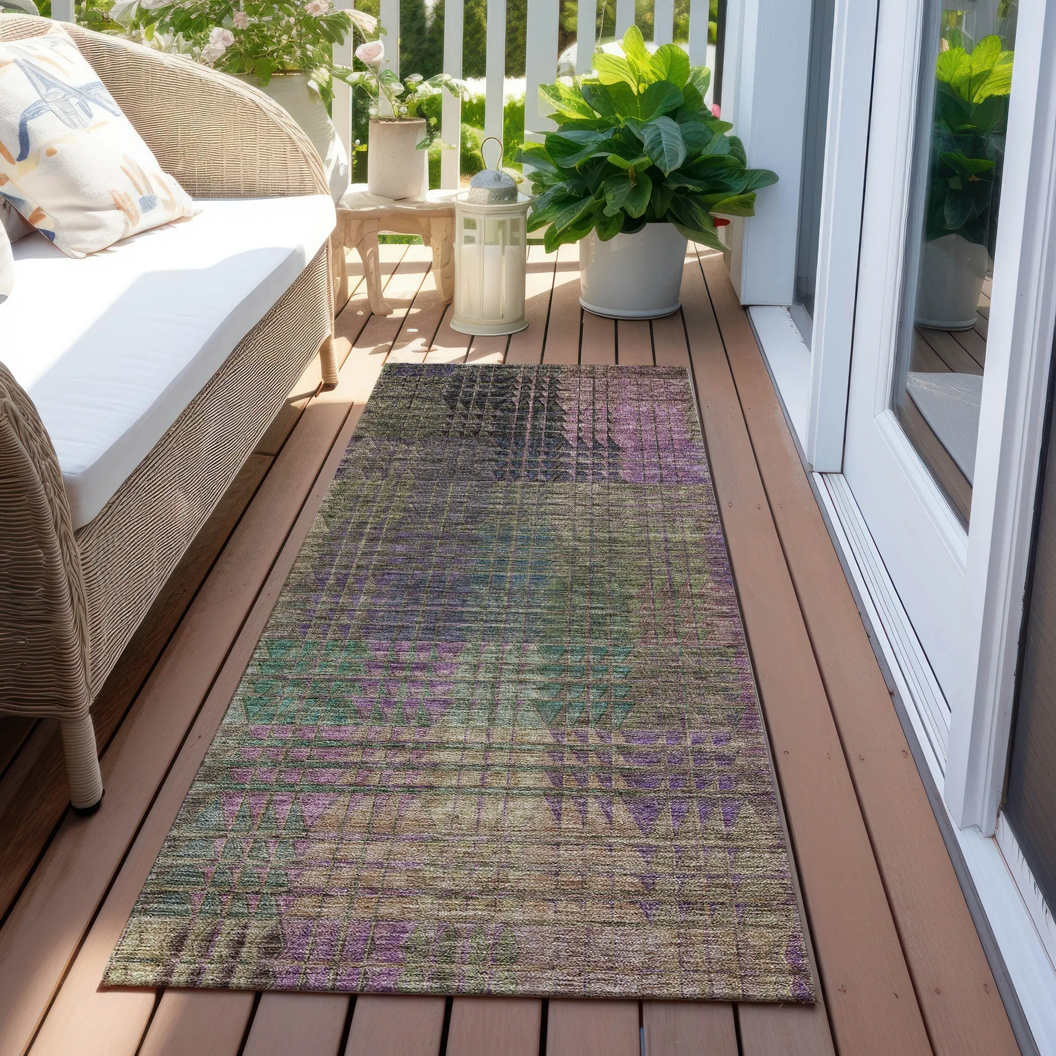 Machine Washable Indoor/ Outdoor Chantille Modern Kaleidoscope Rug