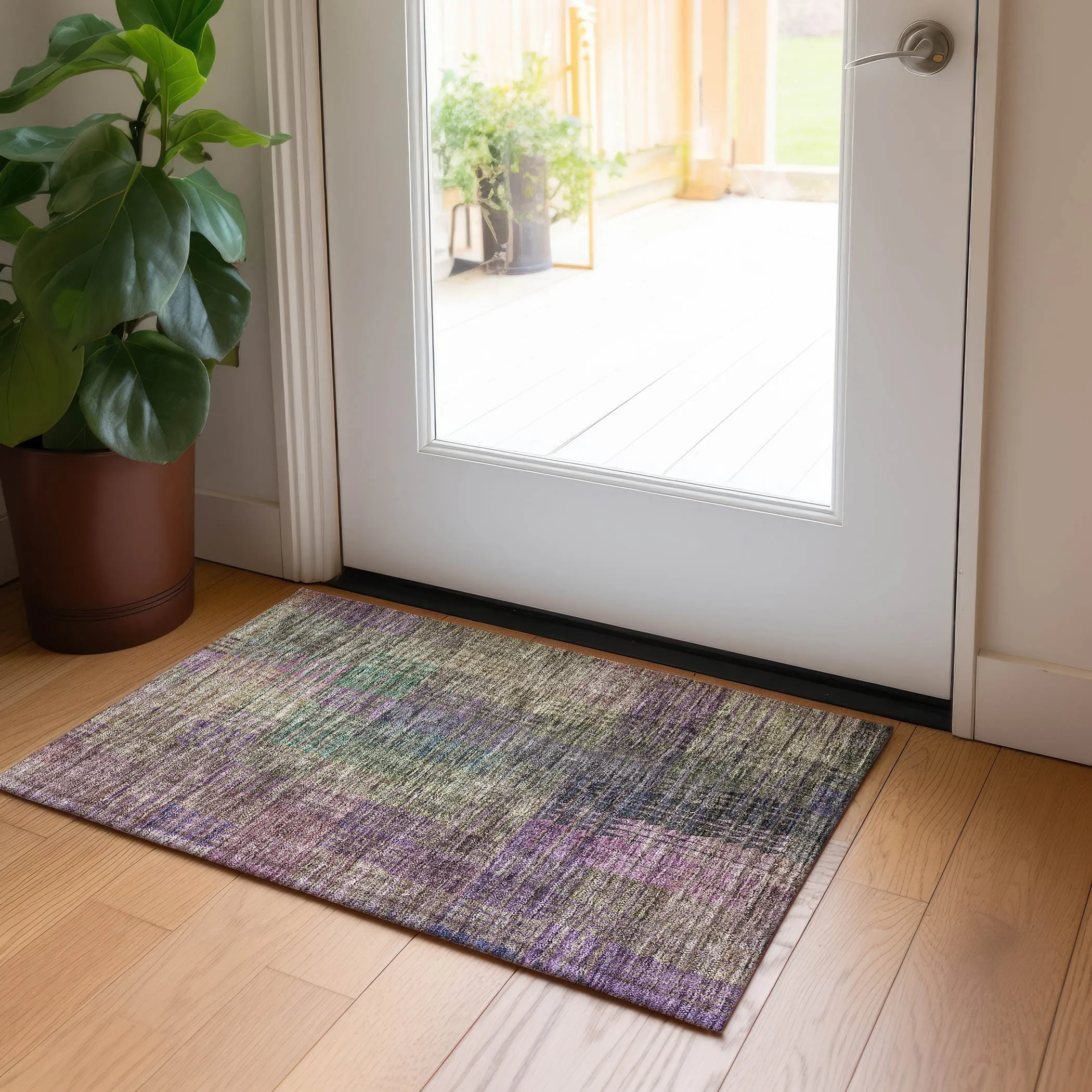 Machine Washable Indoor/ Outdoor Chantille Modern Kaleidoscope Rug