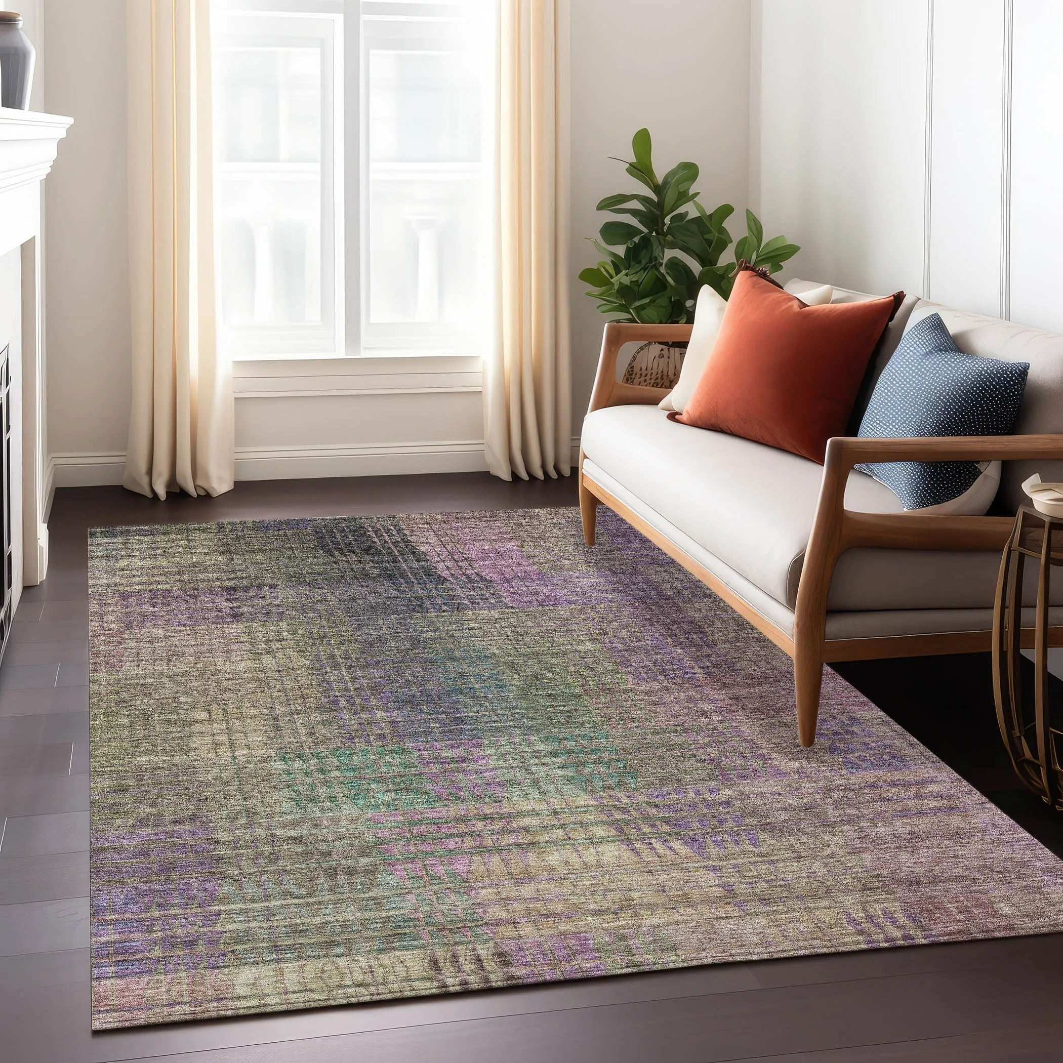 Machine Washable Indoor/ Outdoor Chantille Modern Kaleidoscope Rug