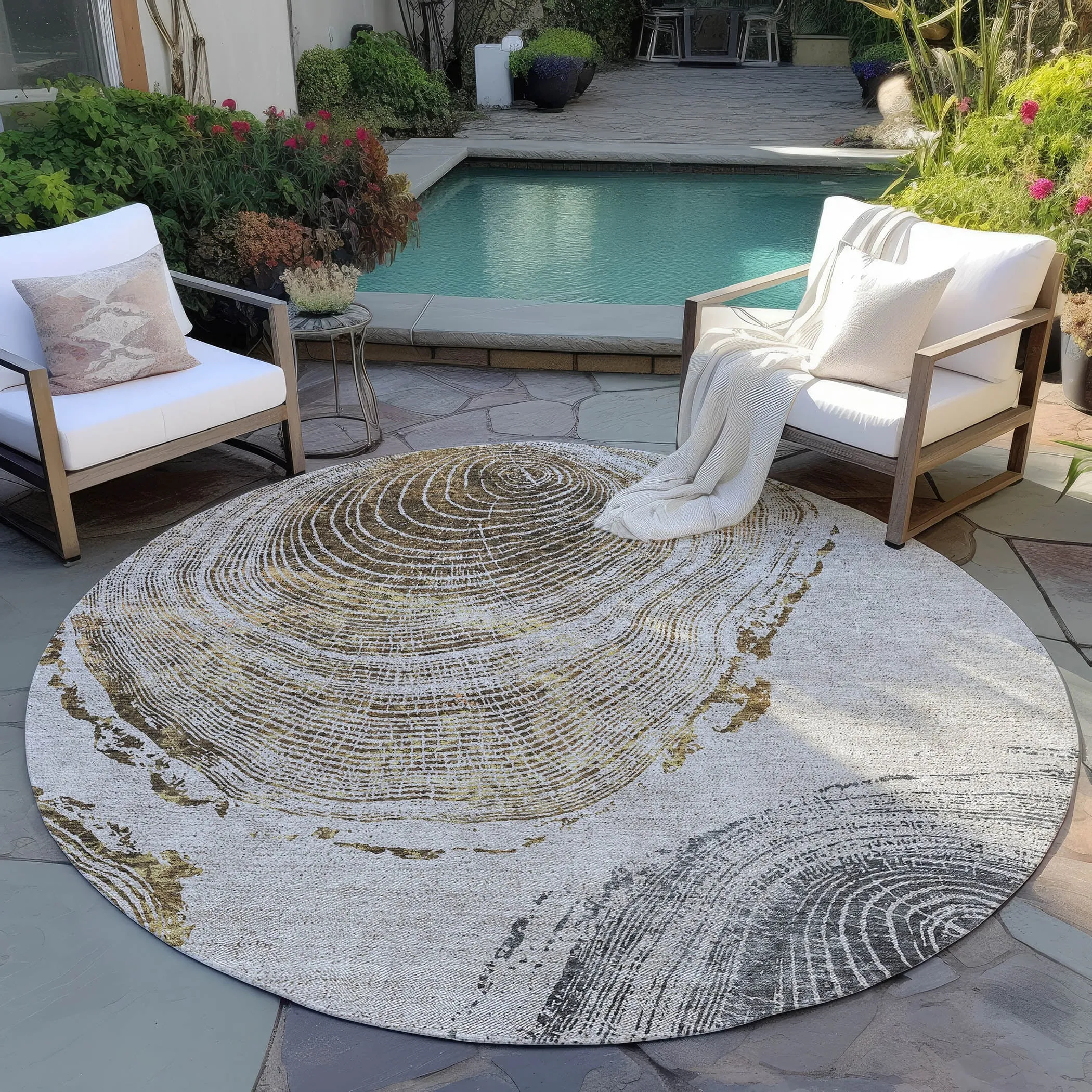 Machine Washable Indoor/ Outdoor Chantille Modern Tree Rug