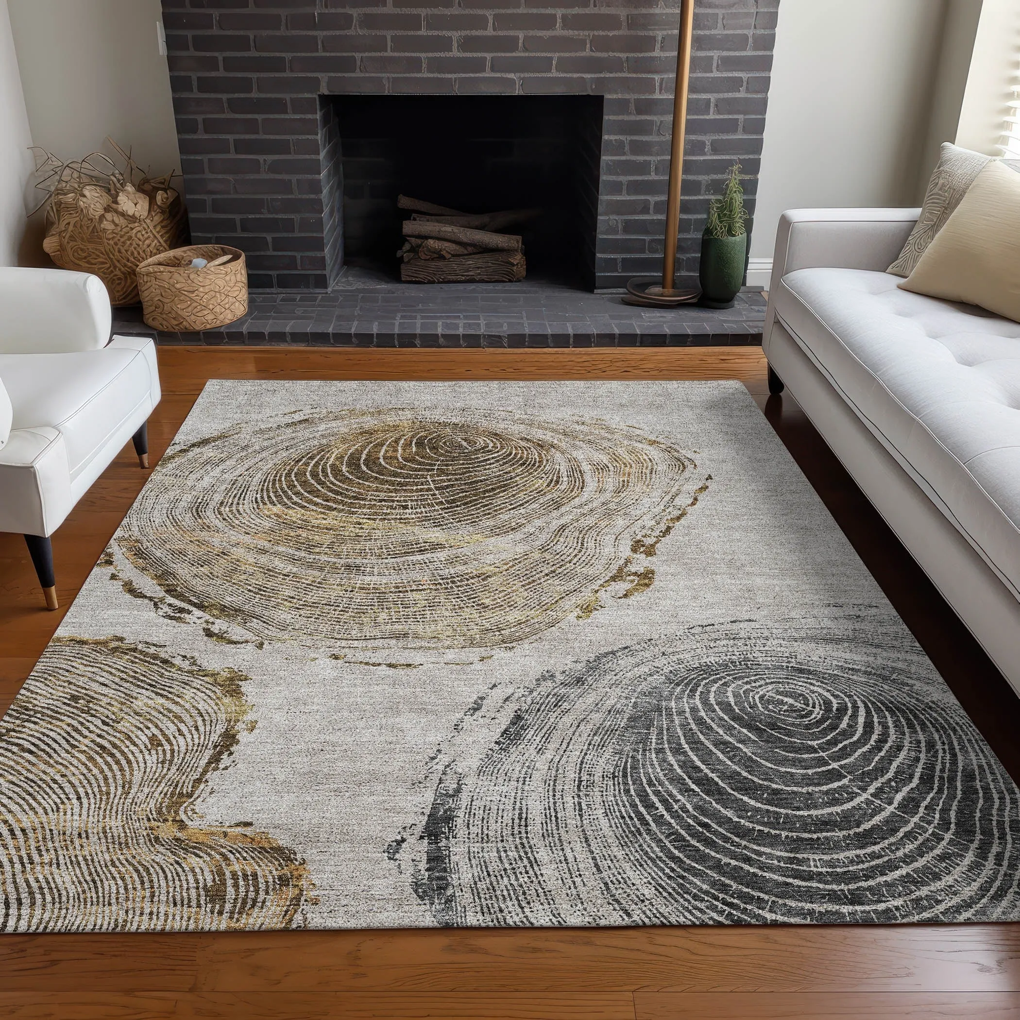 Machine Washable Indoor/ Outdoor Chantille Modern Tree Rug