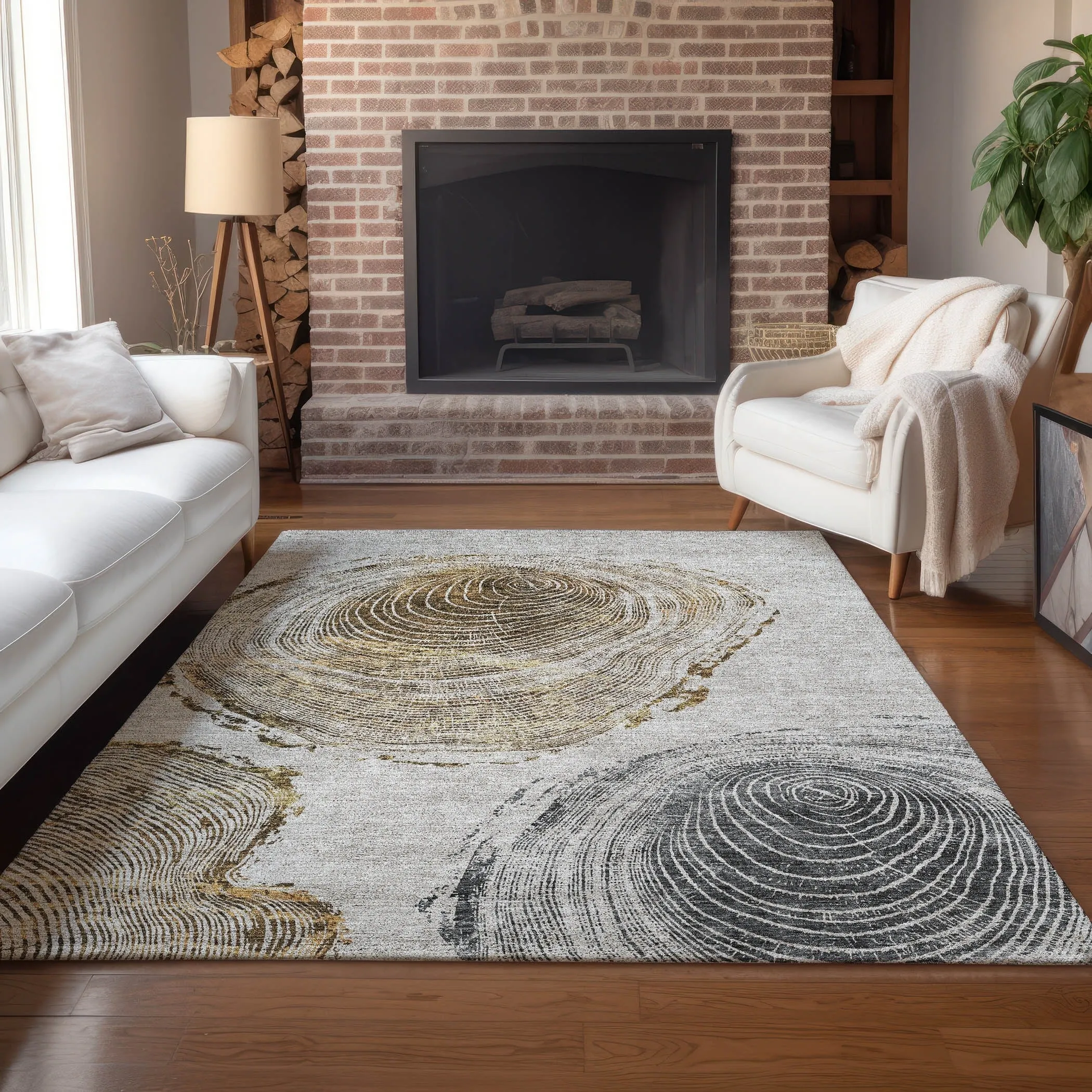 Machine Washable Indoor/ Outdoor Chantille Modern Tree Rug