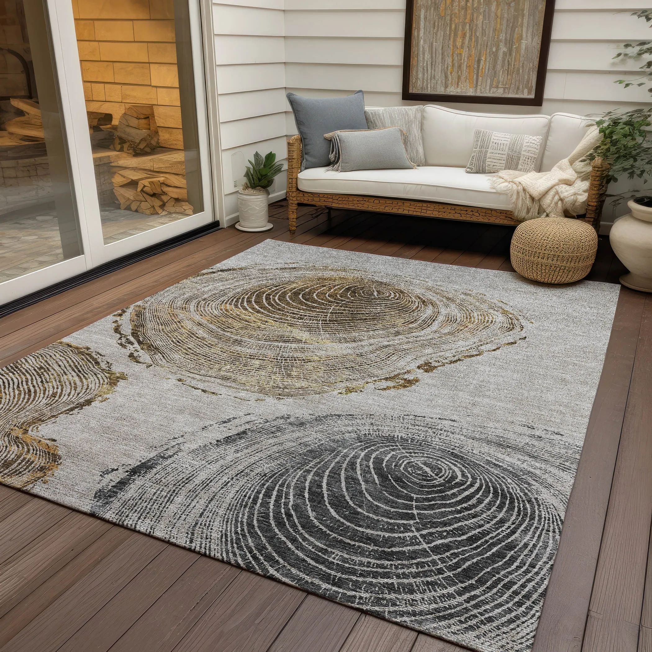 Machine Washable Indoor/ Outdoor Chantille Modern Tree Rug