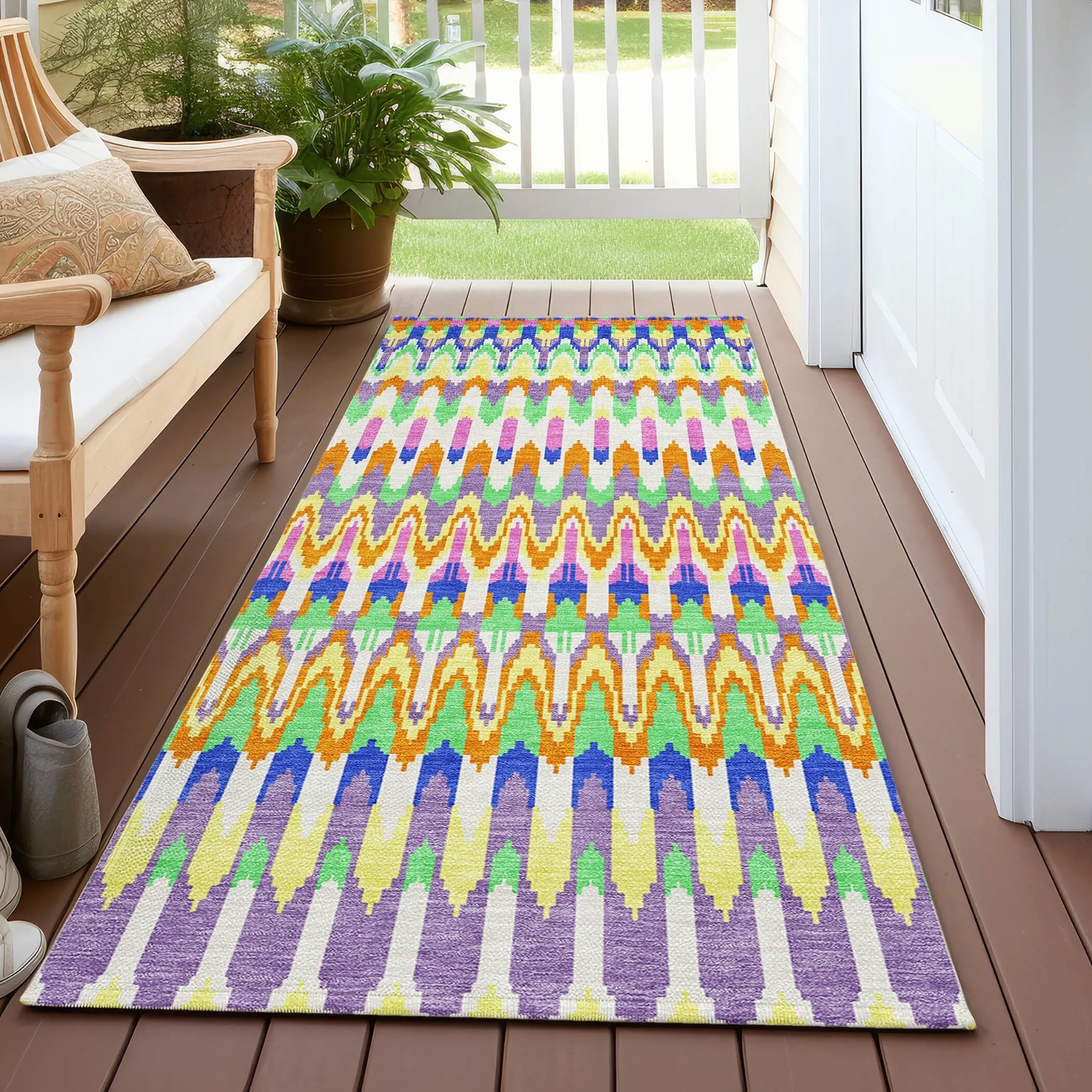 Machine Washable Indoor/ Outdoor Chantille Moroccan Boho Rug