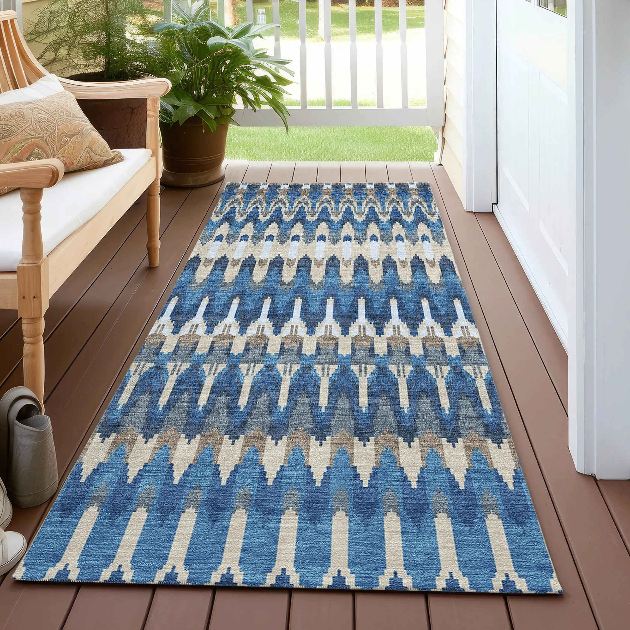 Machine Washable Indoor/ Outdoor Chantille Moroccan Boho Rug