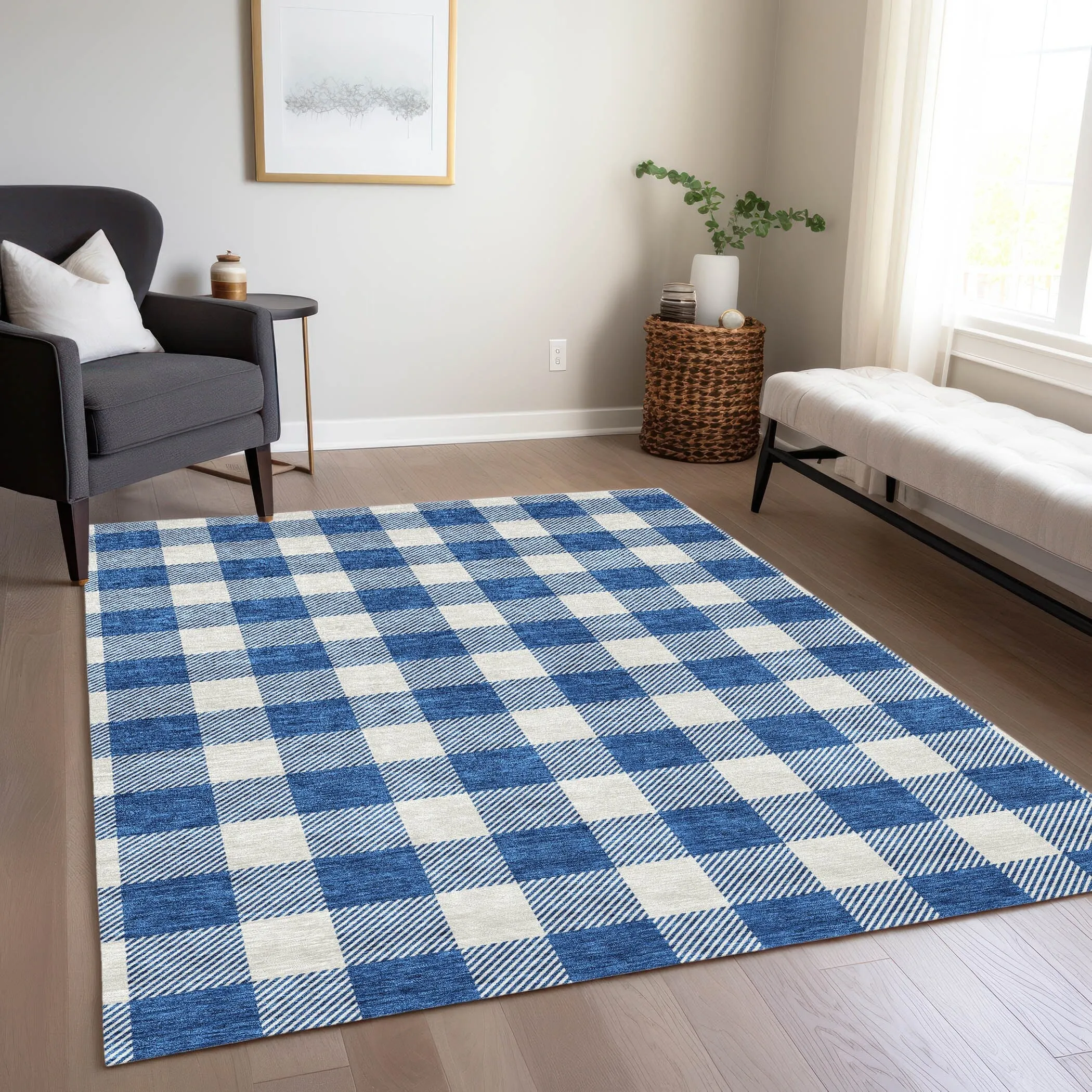 Machine Washable Indoor/ Outdoor Chantille Plaid Rug