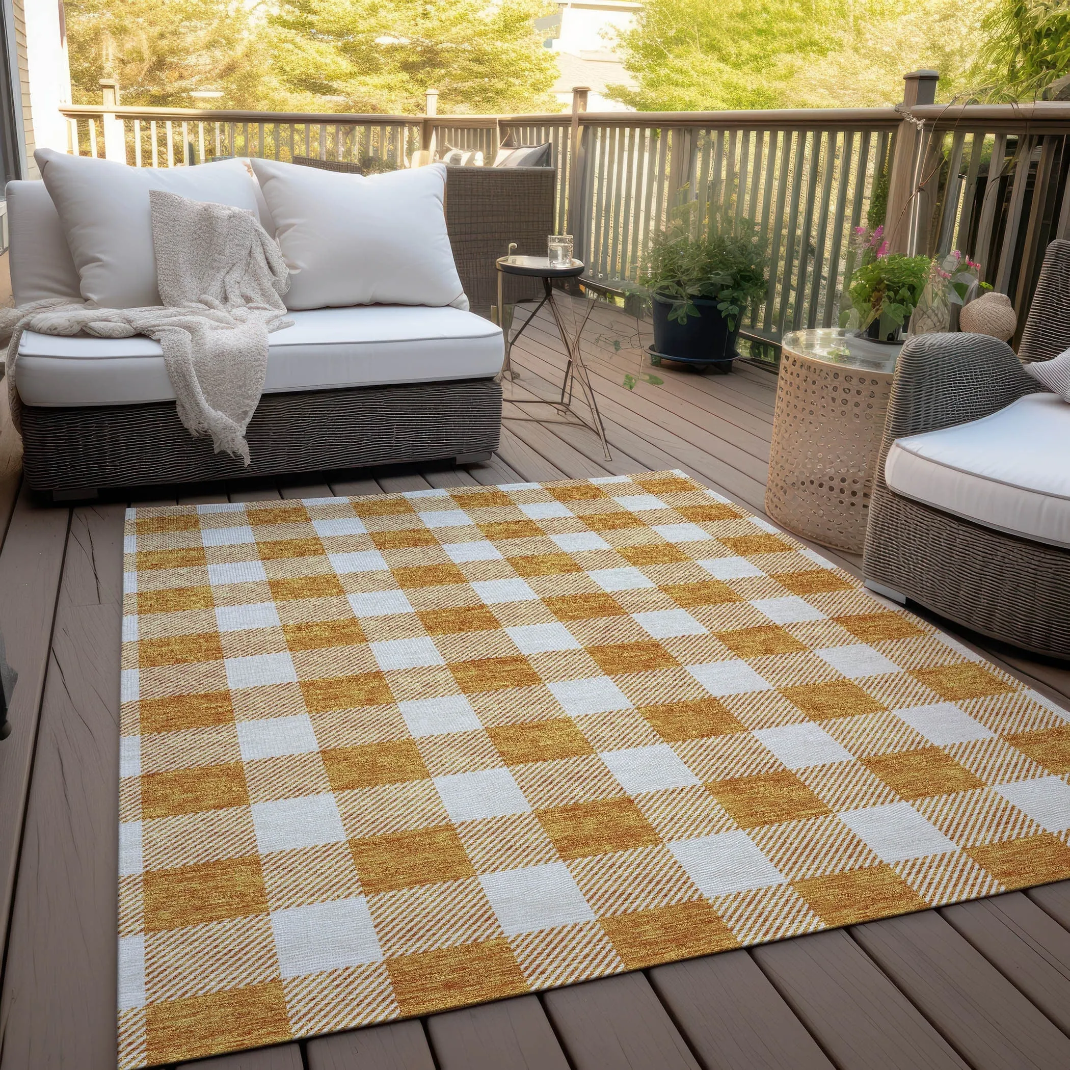 Machine Washable Indoor/ Outdoor Chantille Plaid Rug