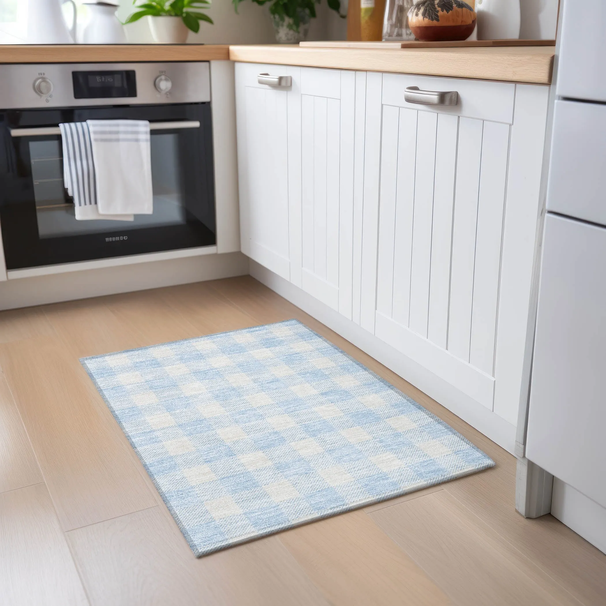 Machine Washable Indoor/ Outdoor Chantille Plaid Rug