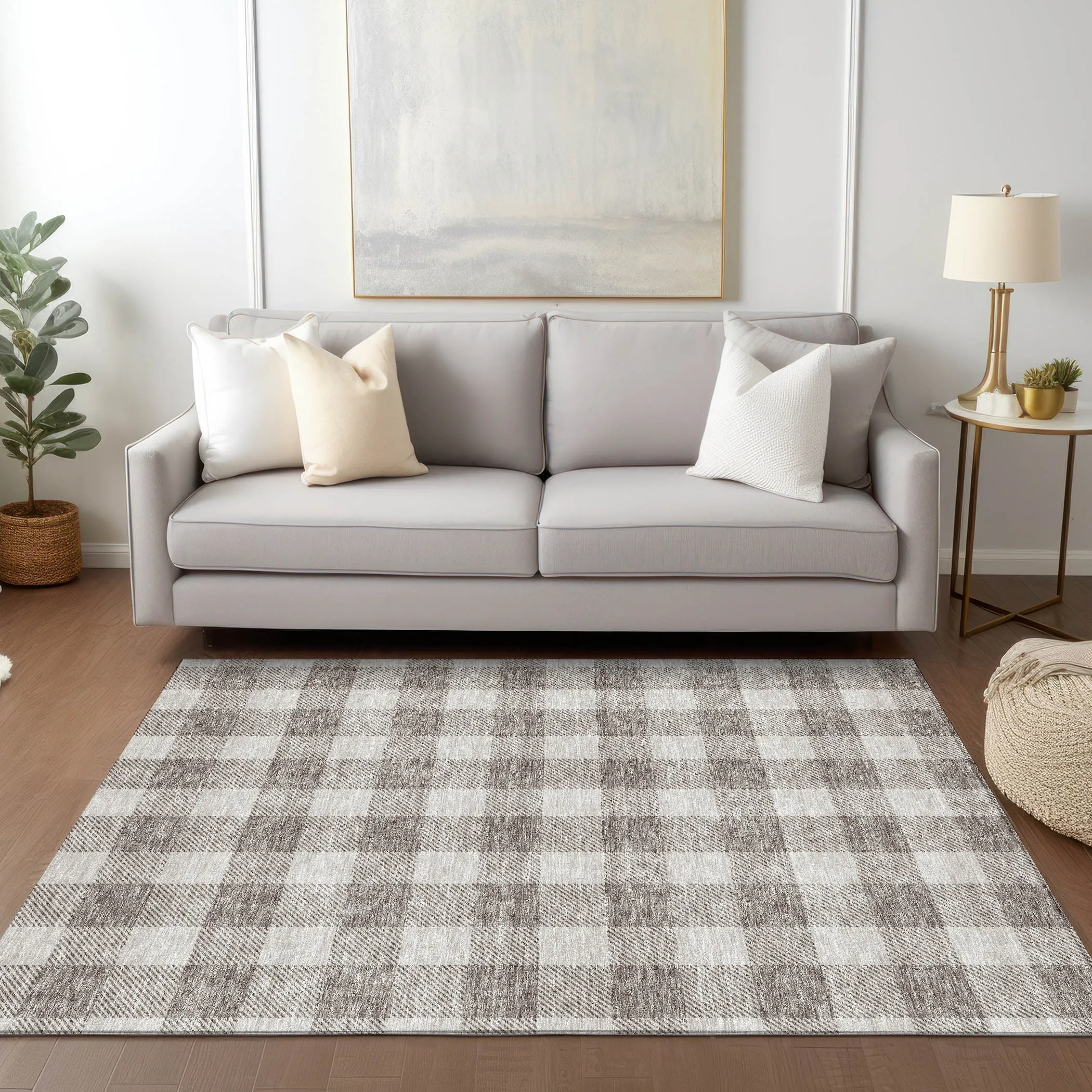 Machine Washable Indoor/ Outdoor Chantille Plaid Rug