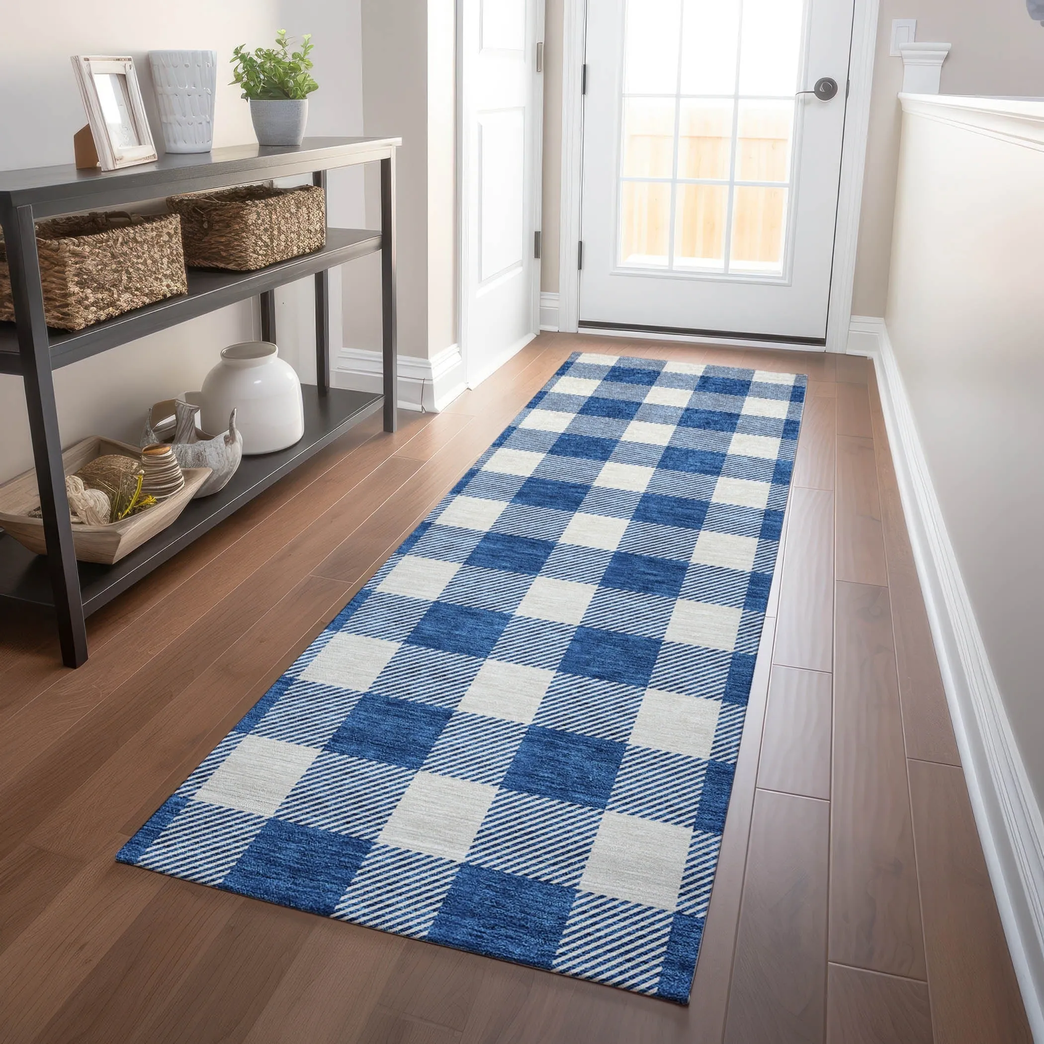 Machine Washable Indoor/ Outdoor Chantille Plaid Rug