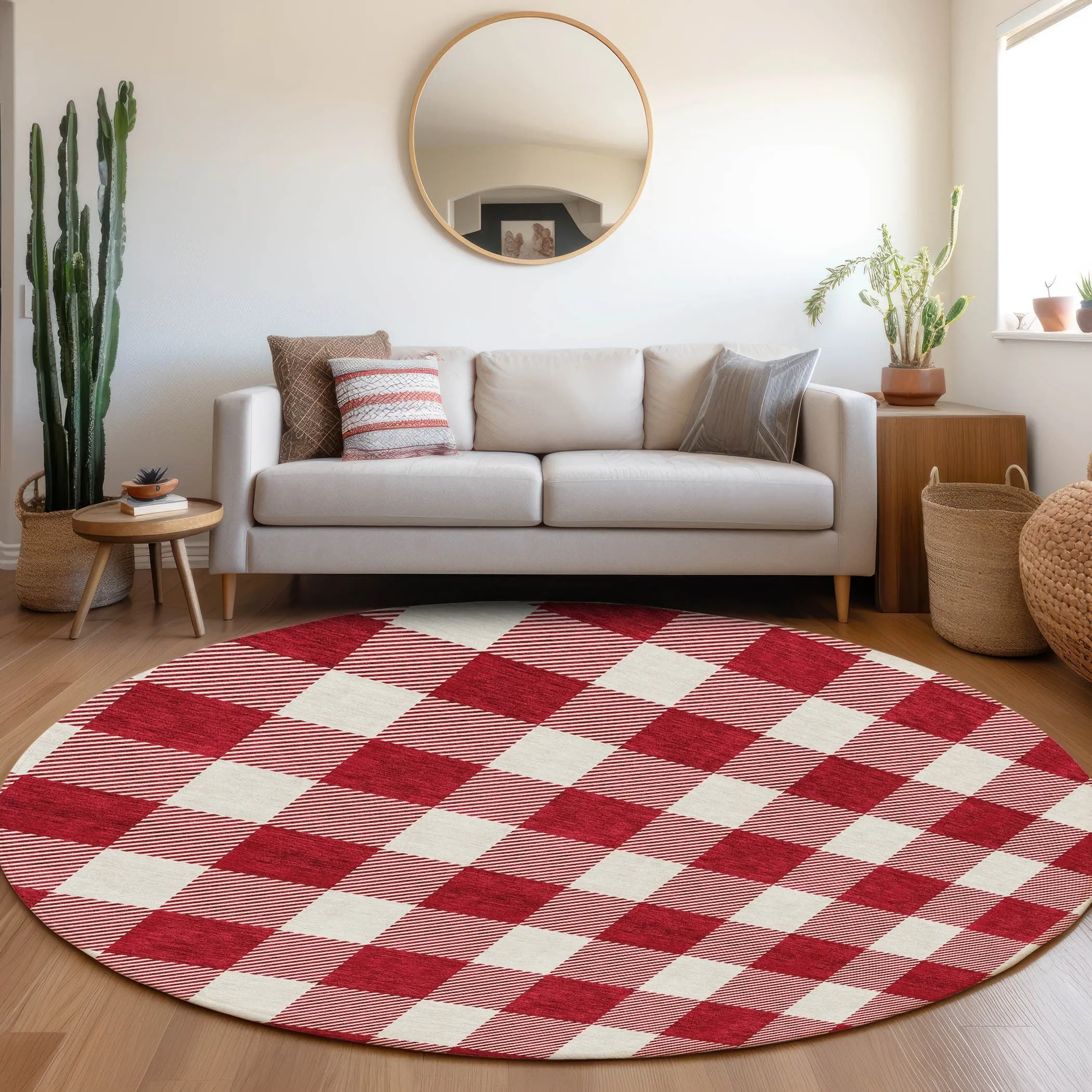 Machine Washable Indoor/ Outdoor Chantille Plaid Rug