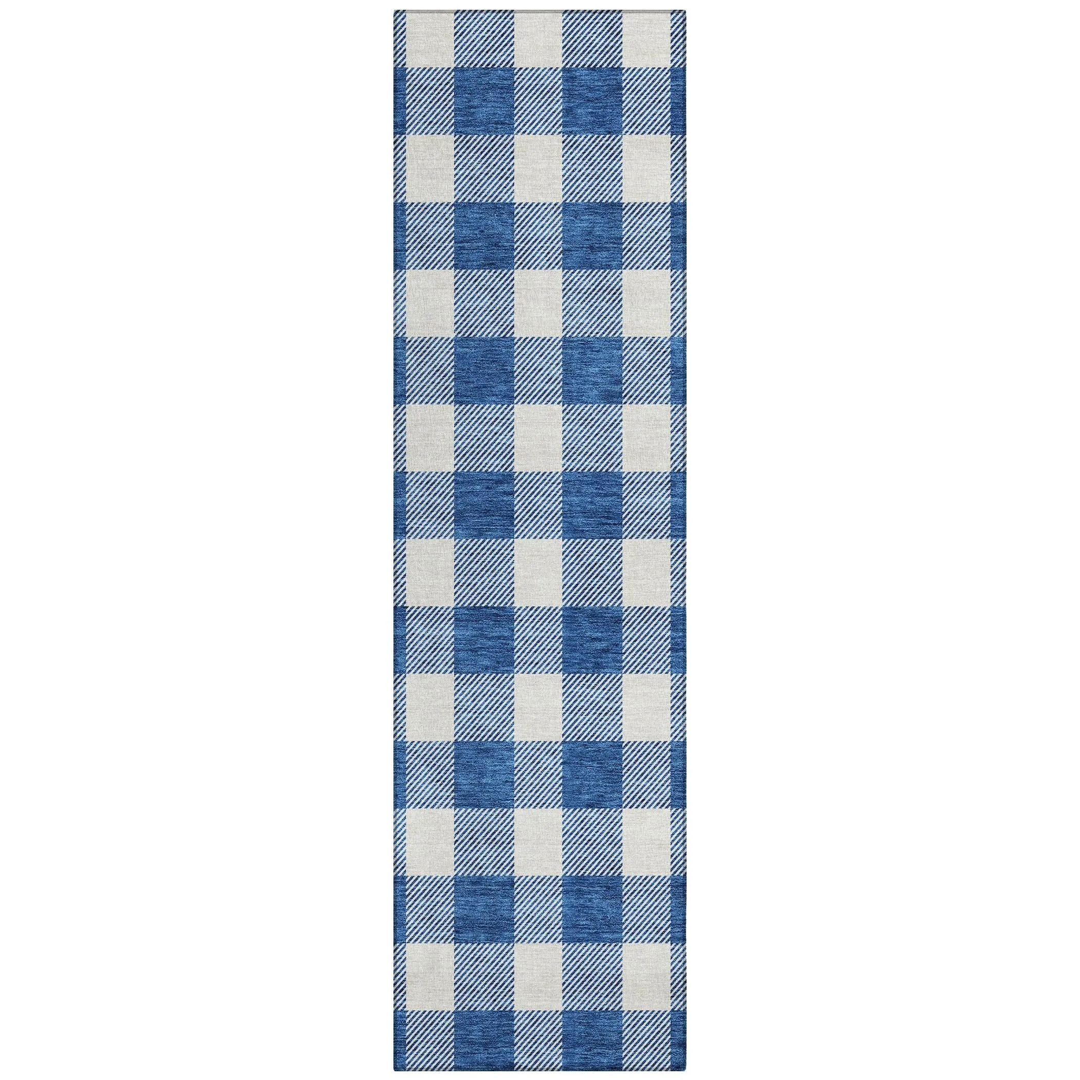 Machine Washable Indoor/ Outdoor Chantille Plaid Rug