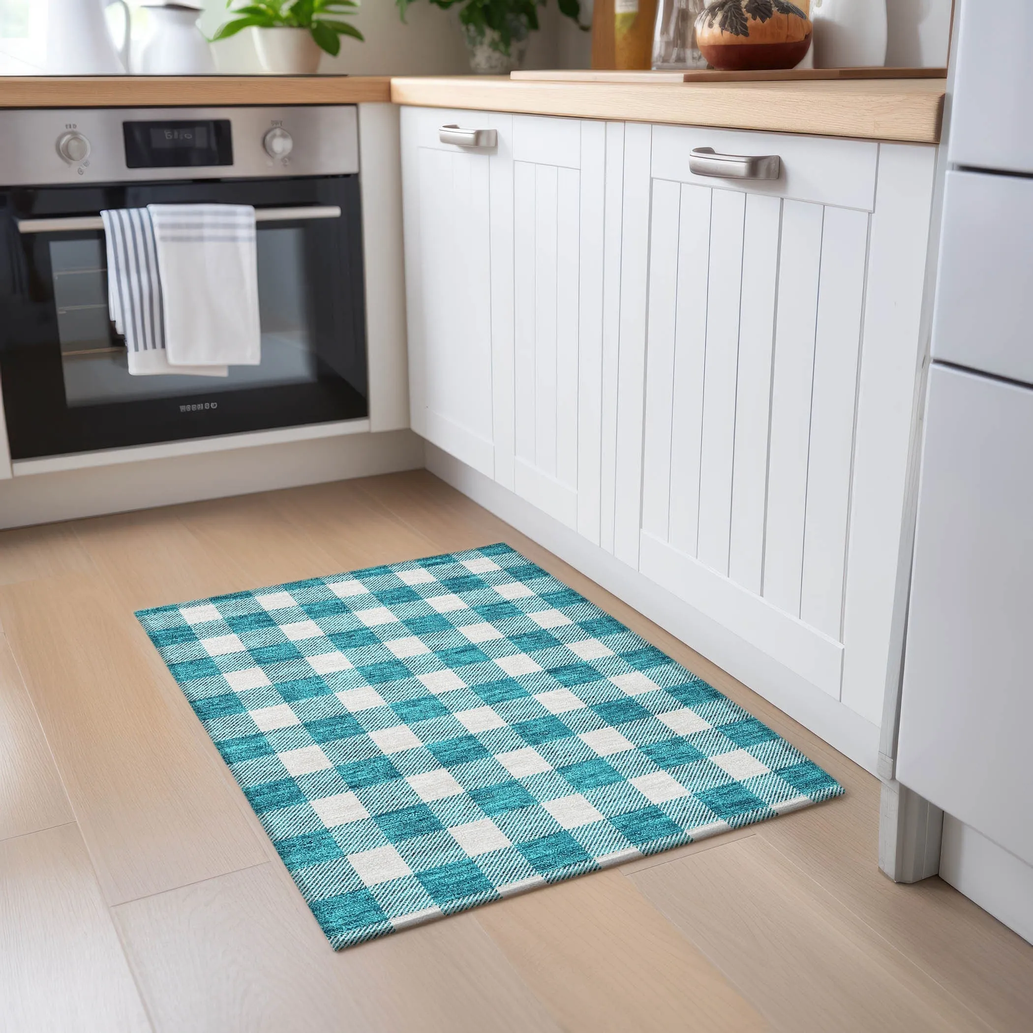 Machine Washable Indoor/ Outdoor Chantille Plaid Rug