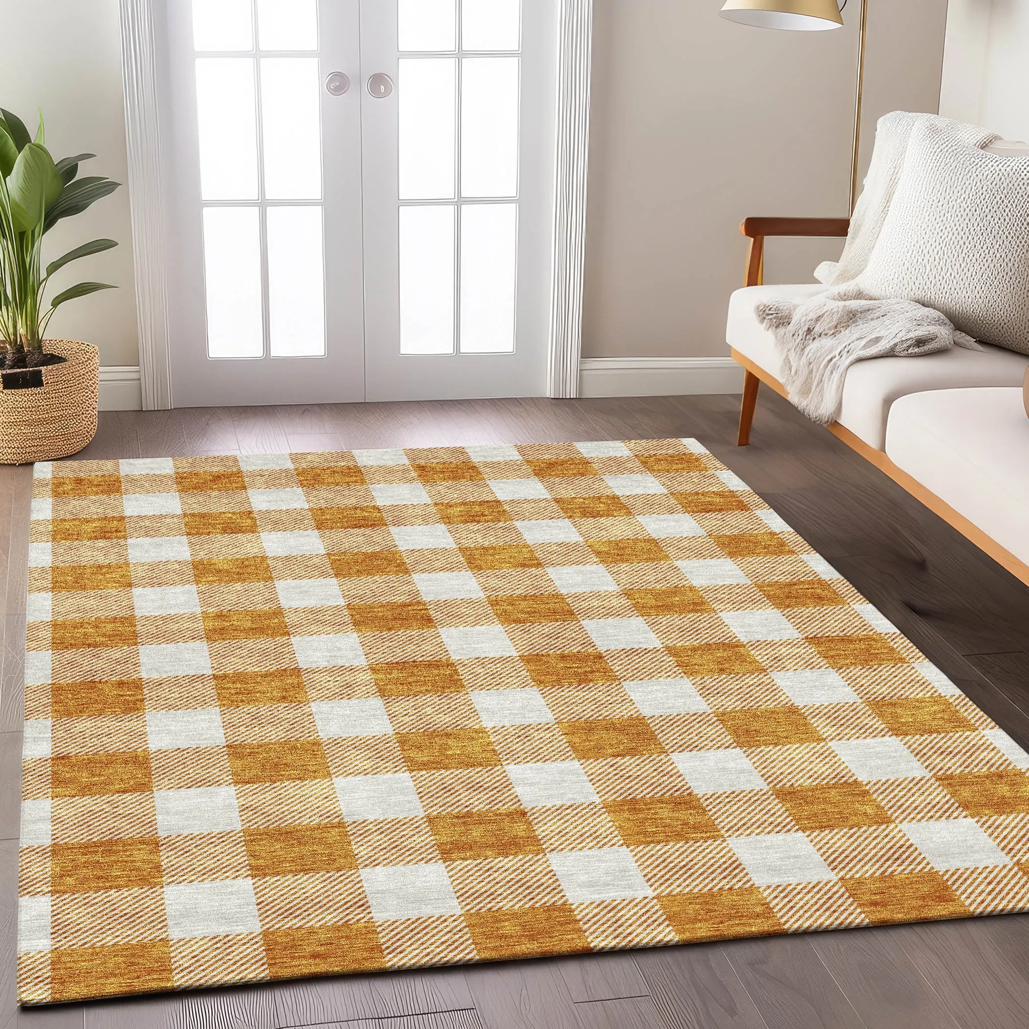 Machine Washable Indoor/ Outdoor Chantille Plaid Rug