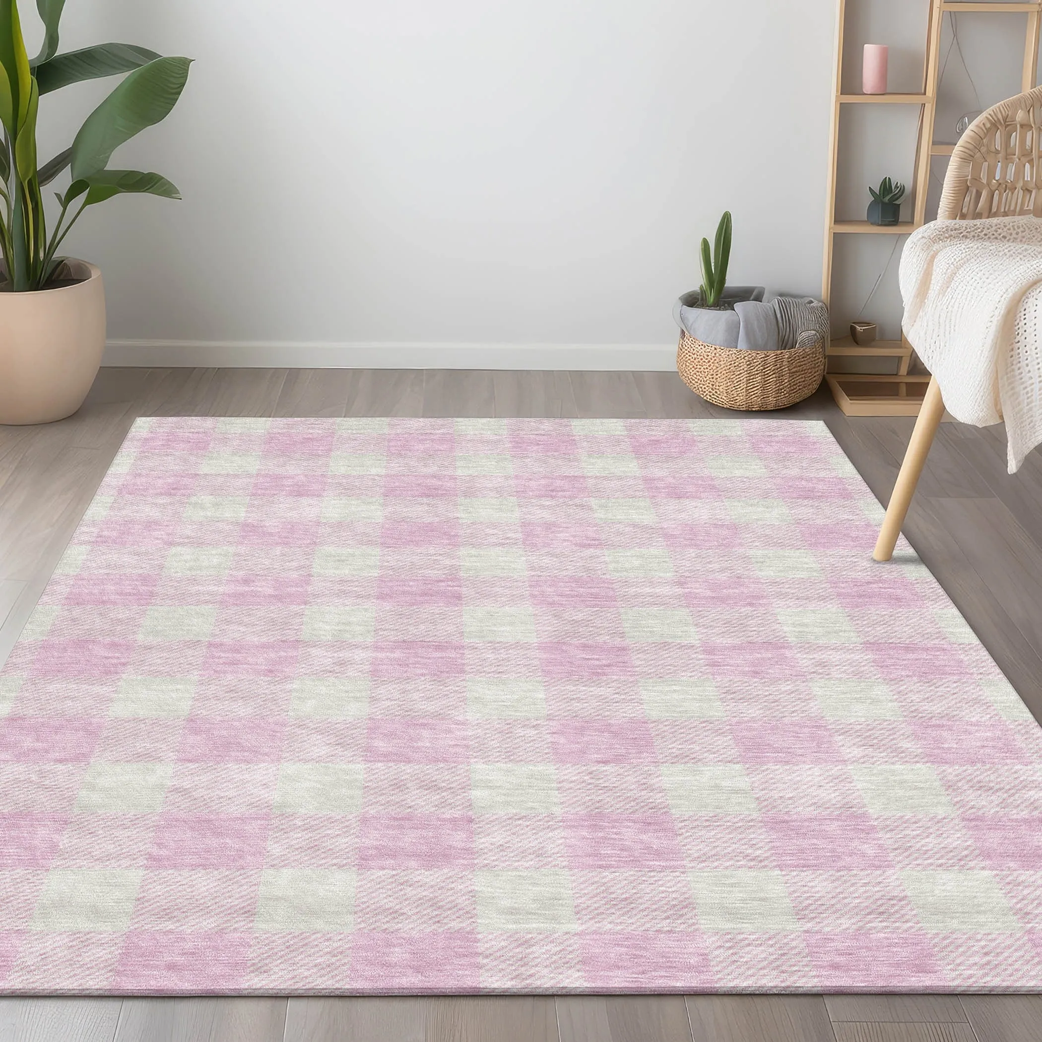 Machine Washable Indoor/ Outdoor Chantille Plaid Rug