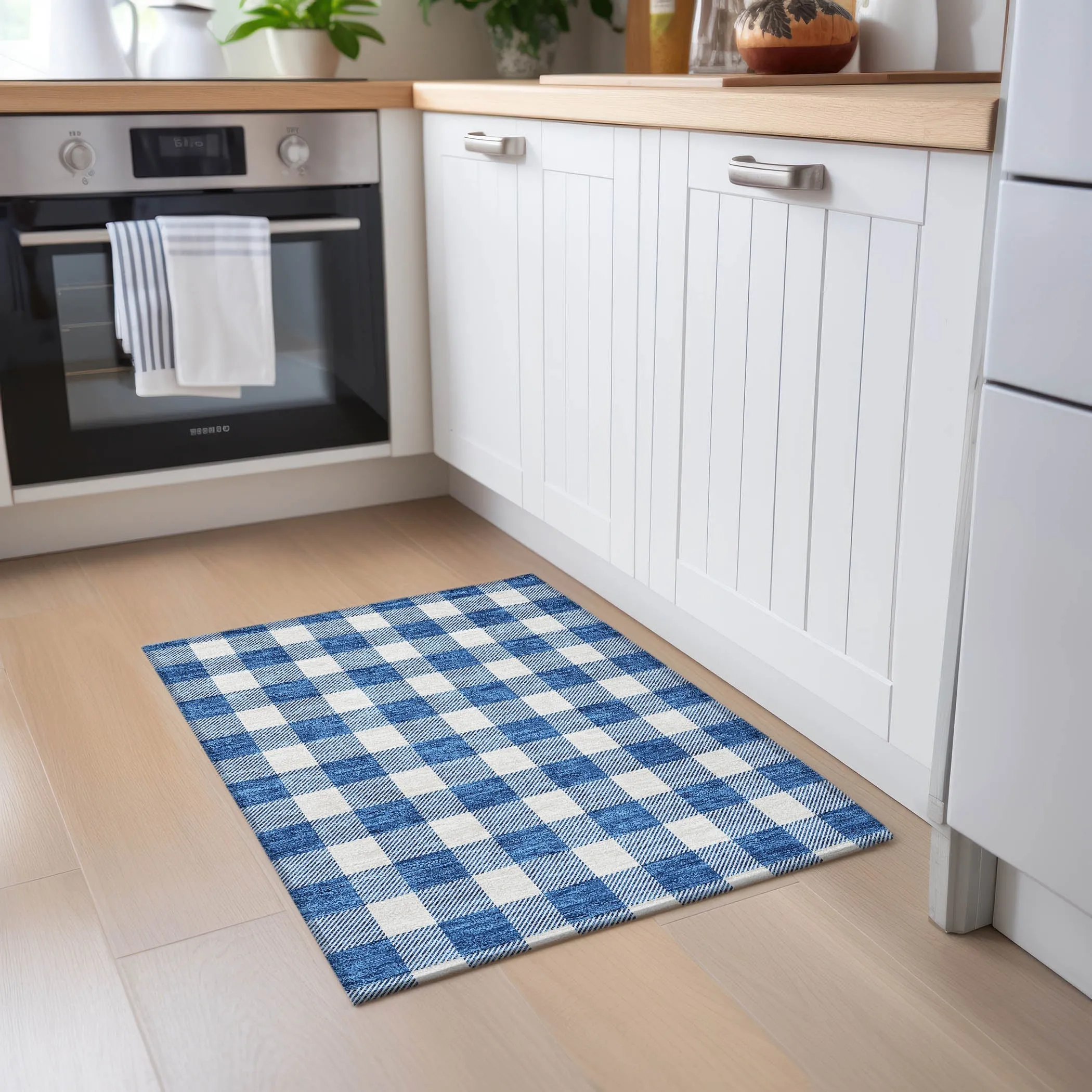Machine Washable Indoor/ Outdoor Chantille Plaid Rug