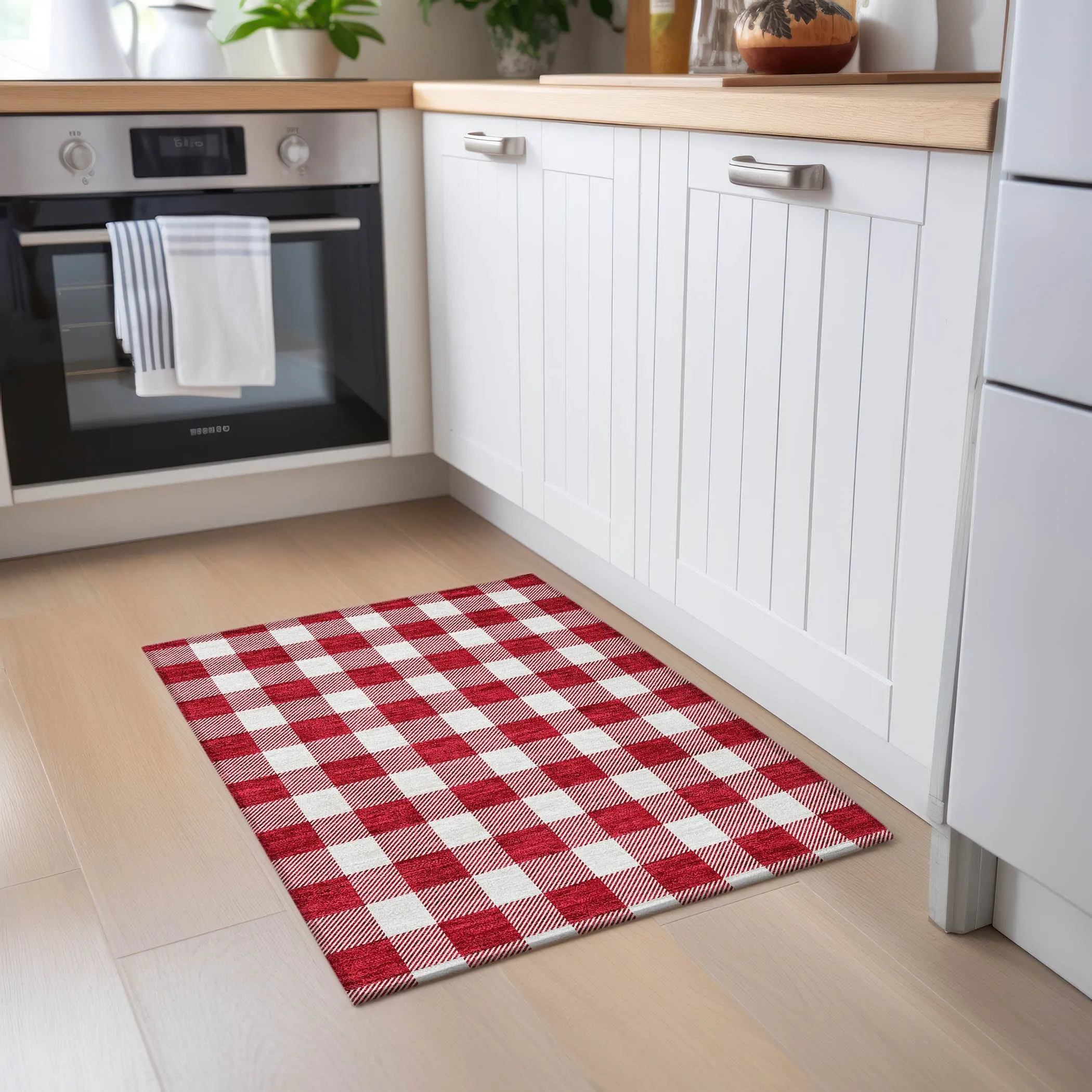 Machine Washable Indoor/ Outdoor Chantille Plaid Rug