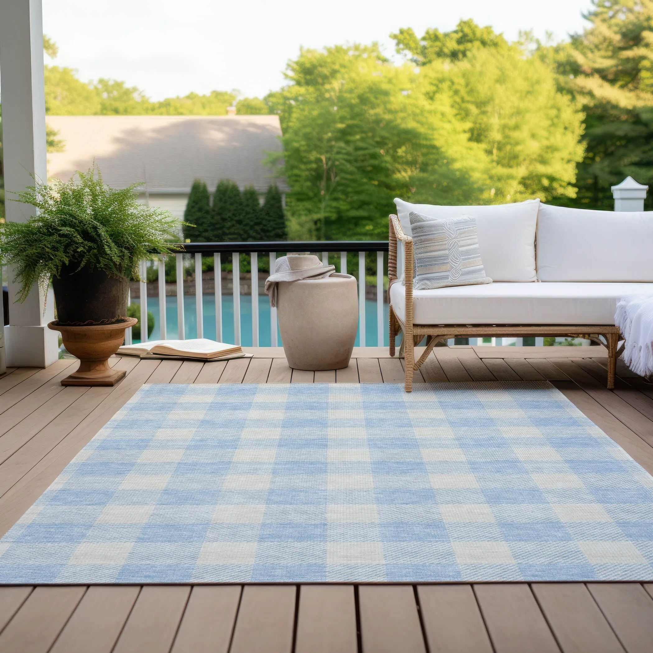Machine Washable Indoor/ Outdoor Chantille Plaid Rug