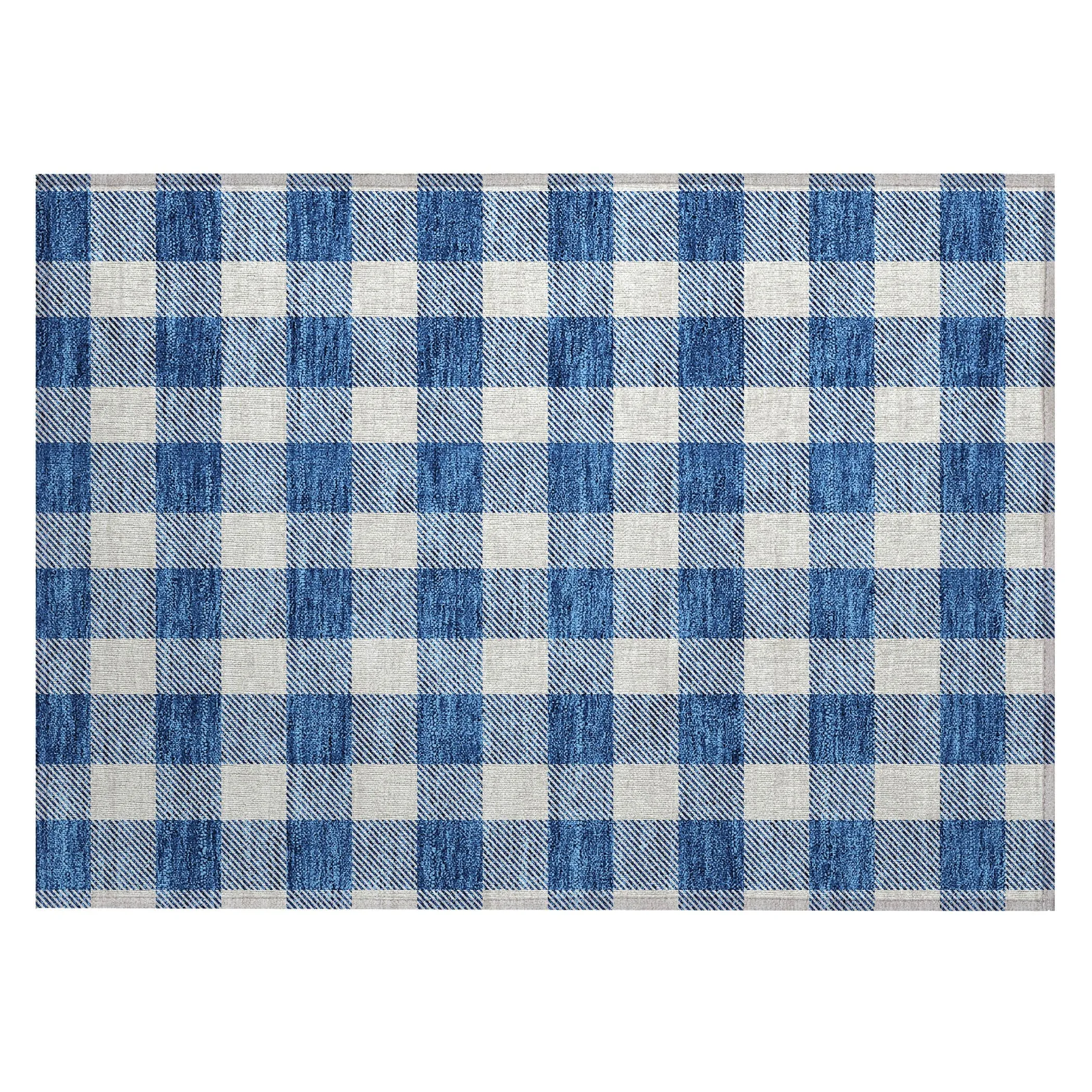 Machine Washable Indoor/ Outdoor Chantille Plaid Rug