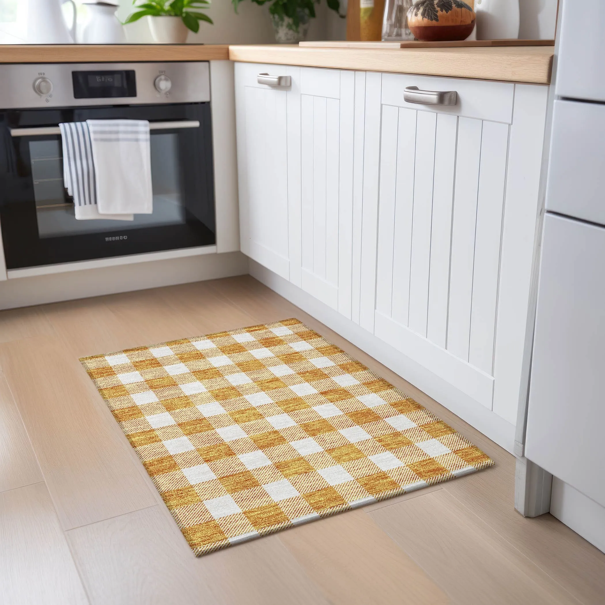 Machine Washable Indoor/ Outdoor Chantille Plaid Rug